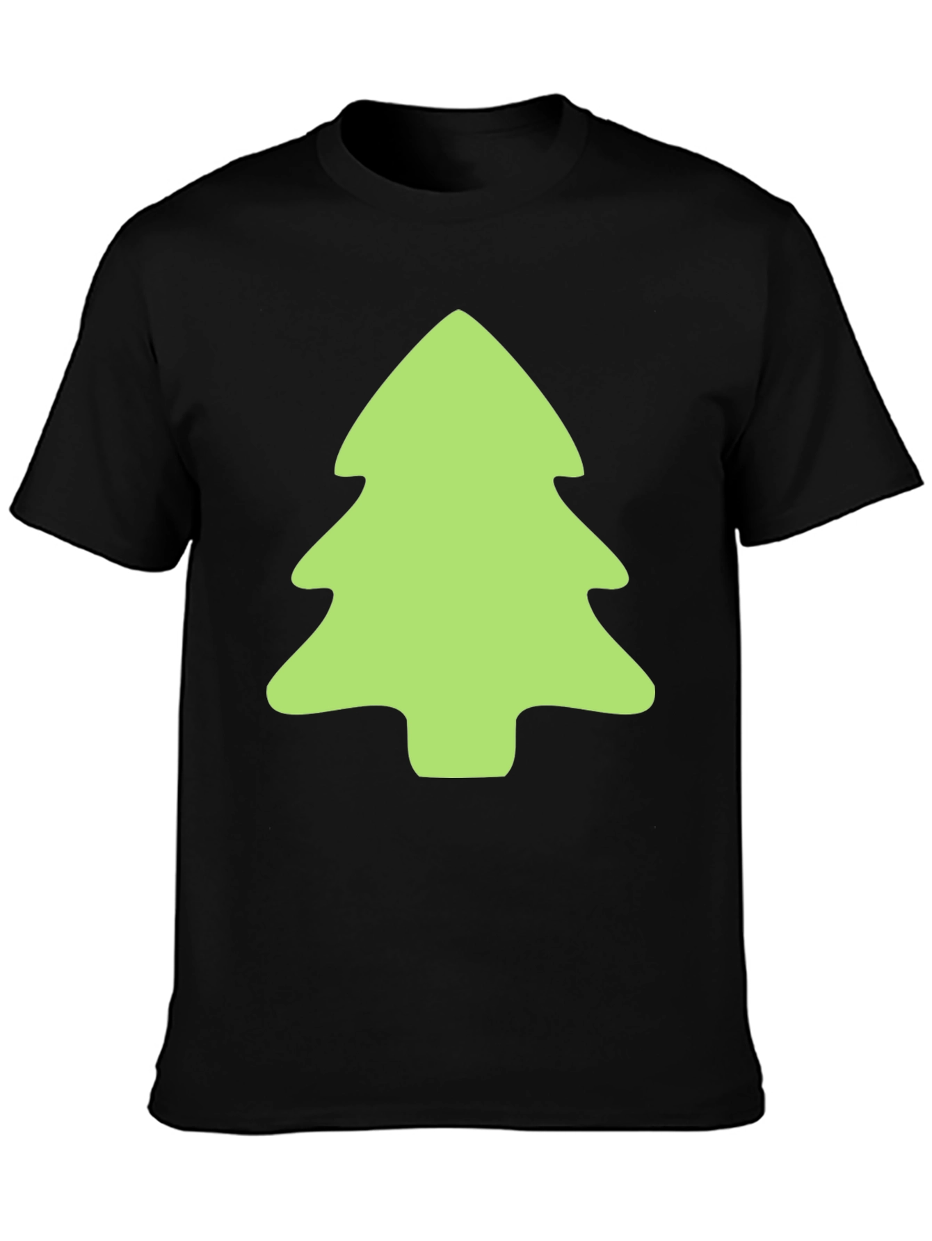 Festive Green Tree Graphic Black T-Shirt