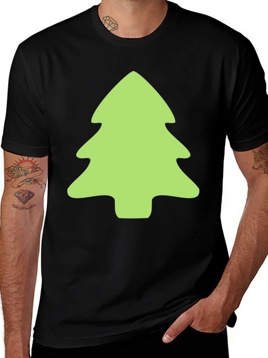 Festive Green Tree Graphic Black T-Shirt