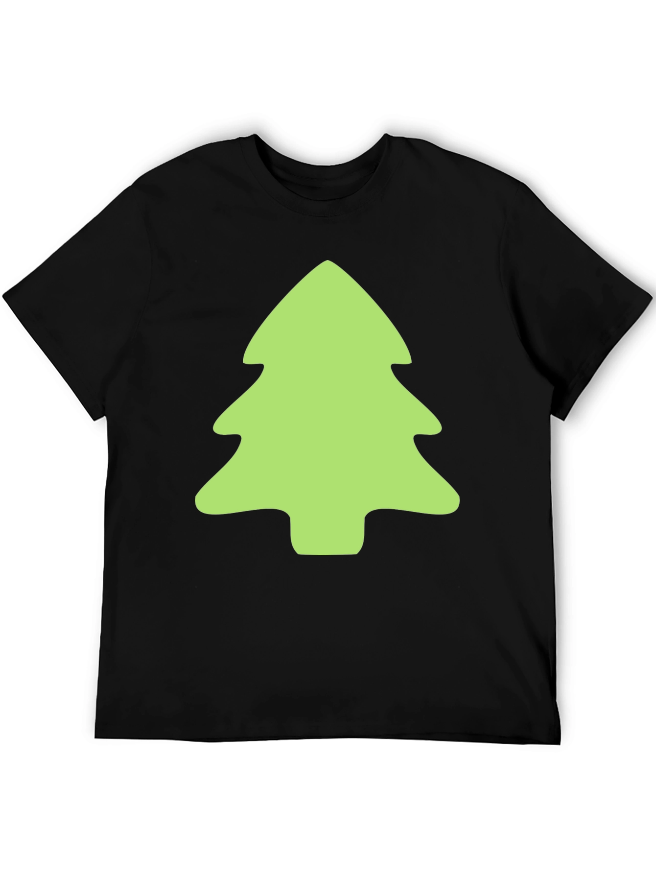 Festive Green Tree Graphic Black T-Shirt