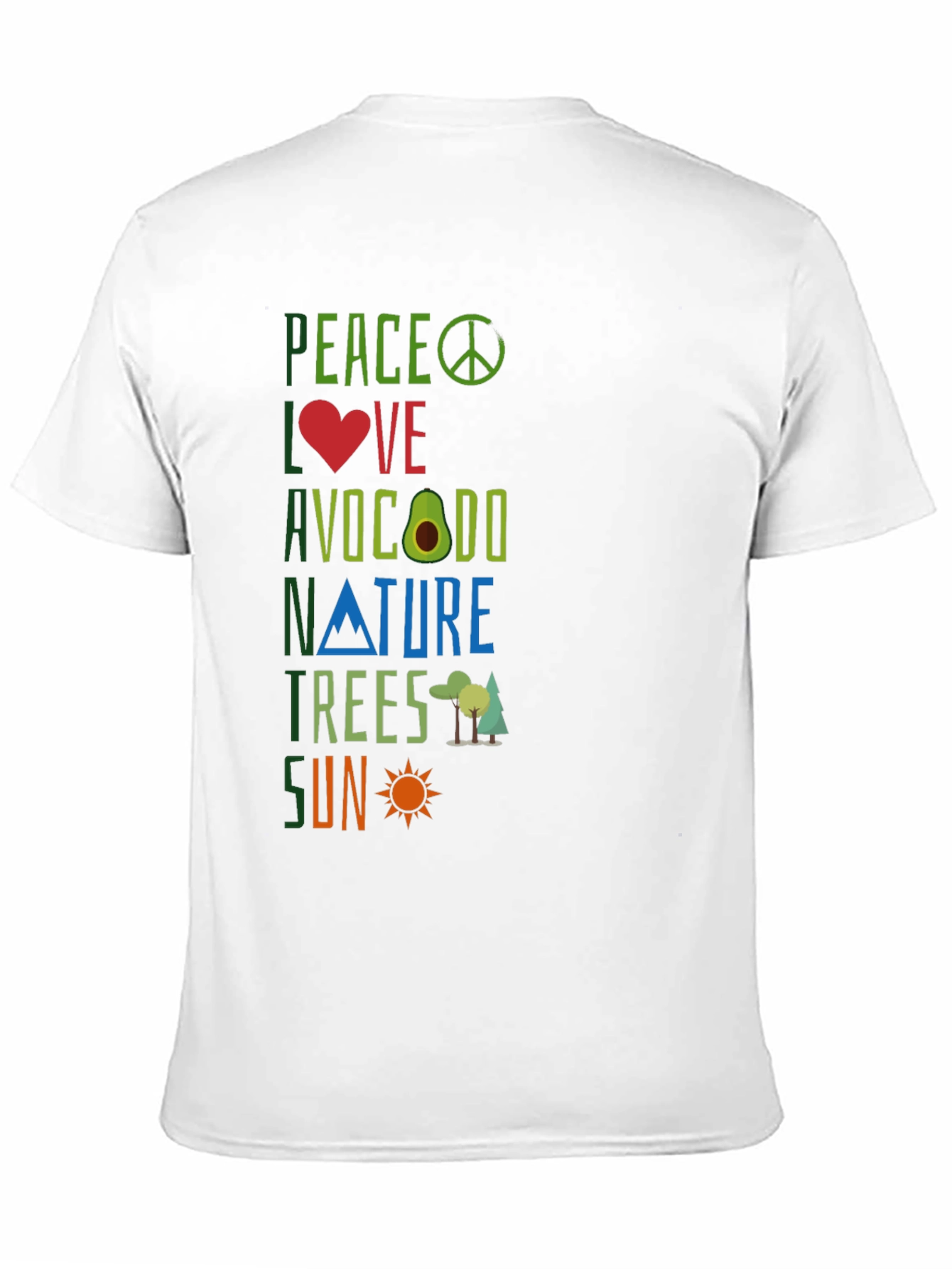 Peace Love Avocado Nature Trees Sun Graphic Tee