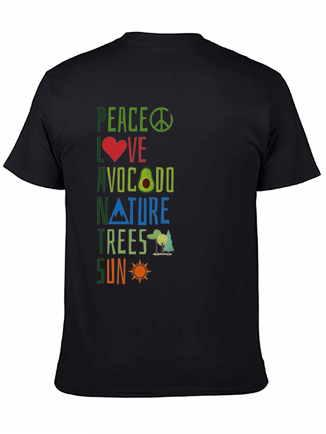 Peace Love Avocado Nature Trees Sun Graphic Tee