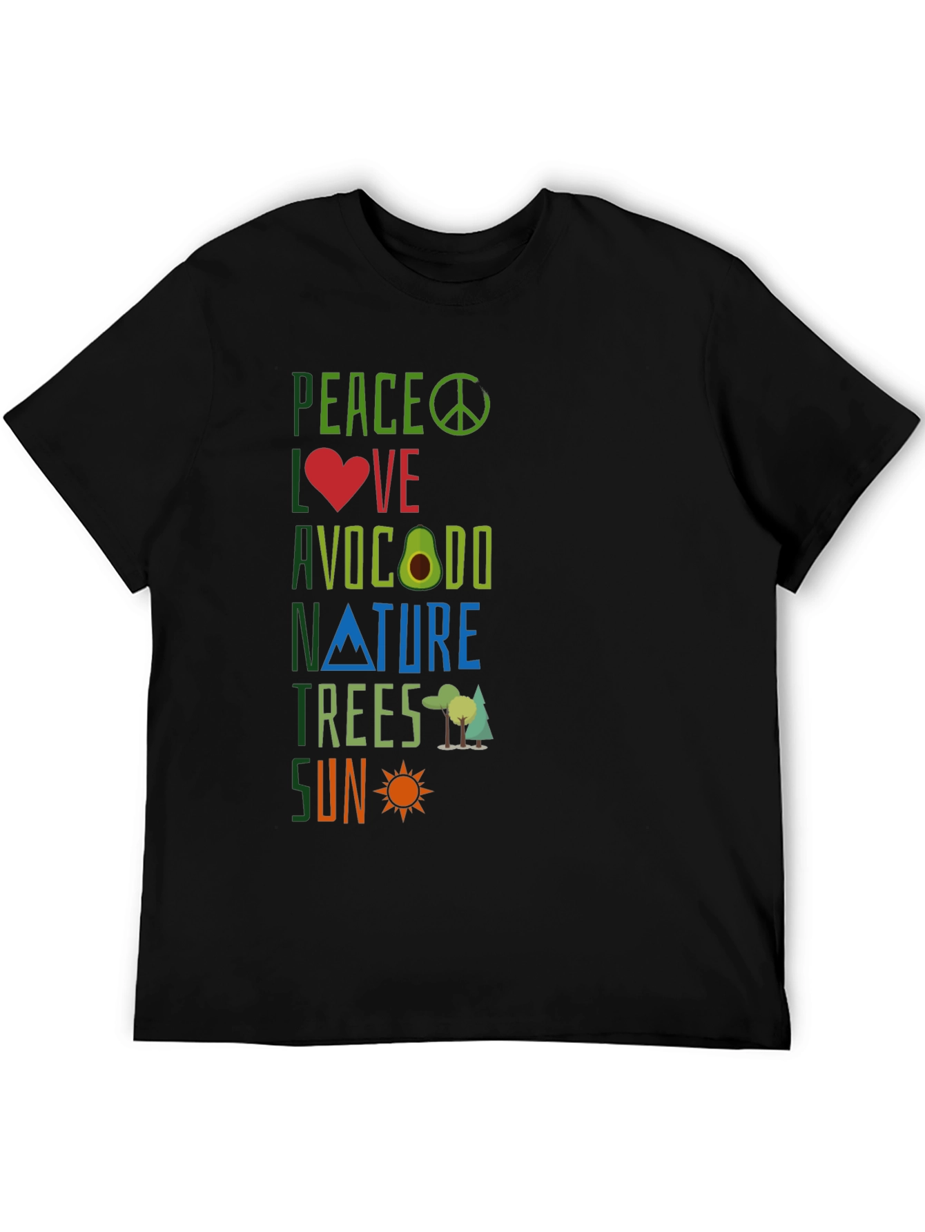 Peace Love Avocado Nature Trees Sun Graphic Tee