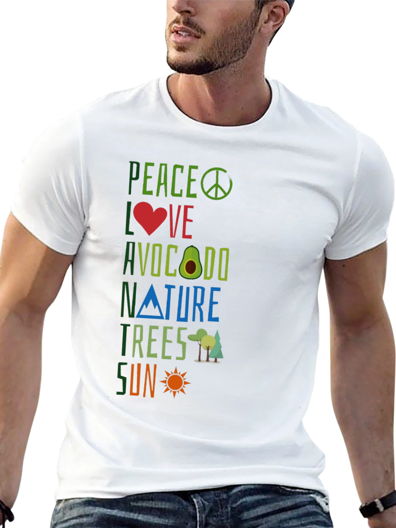 Peace Love Avocado Nature Trees Sun Graphic Tee