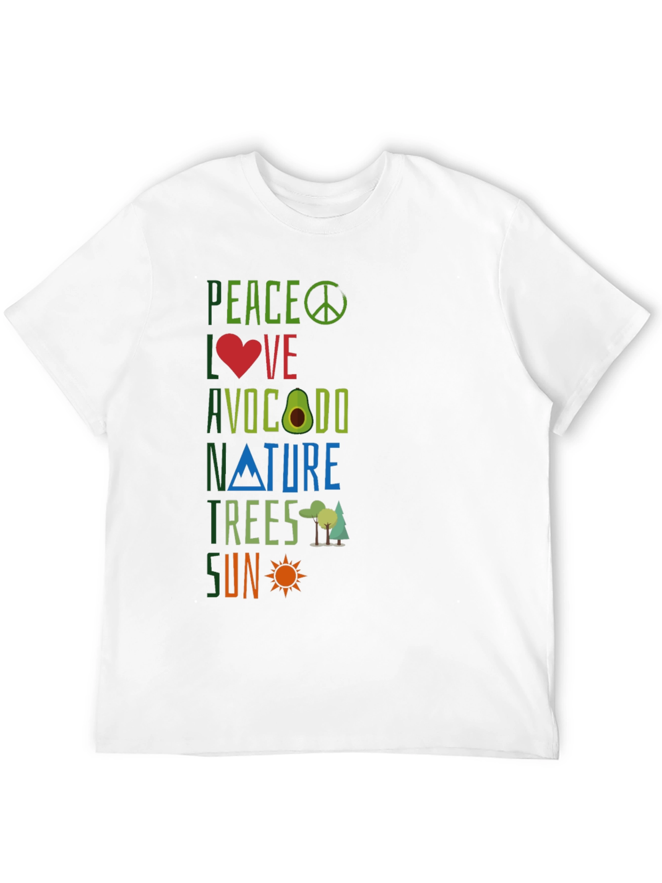 Peace Love Avocado Nature Trees Sun Graphic Tee