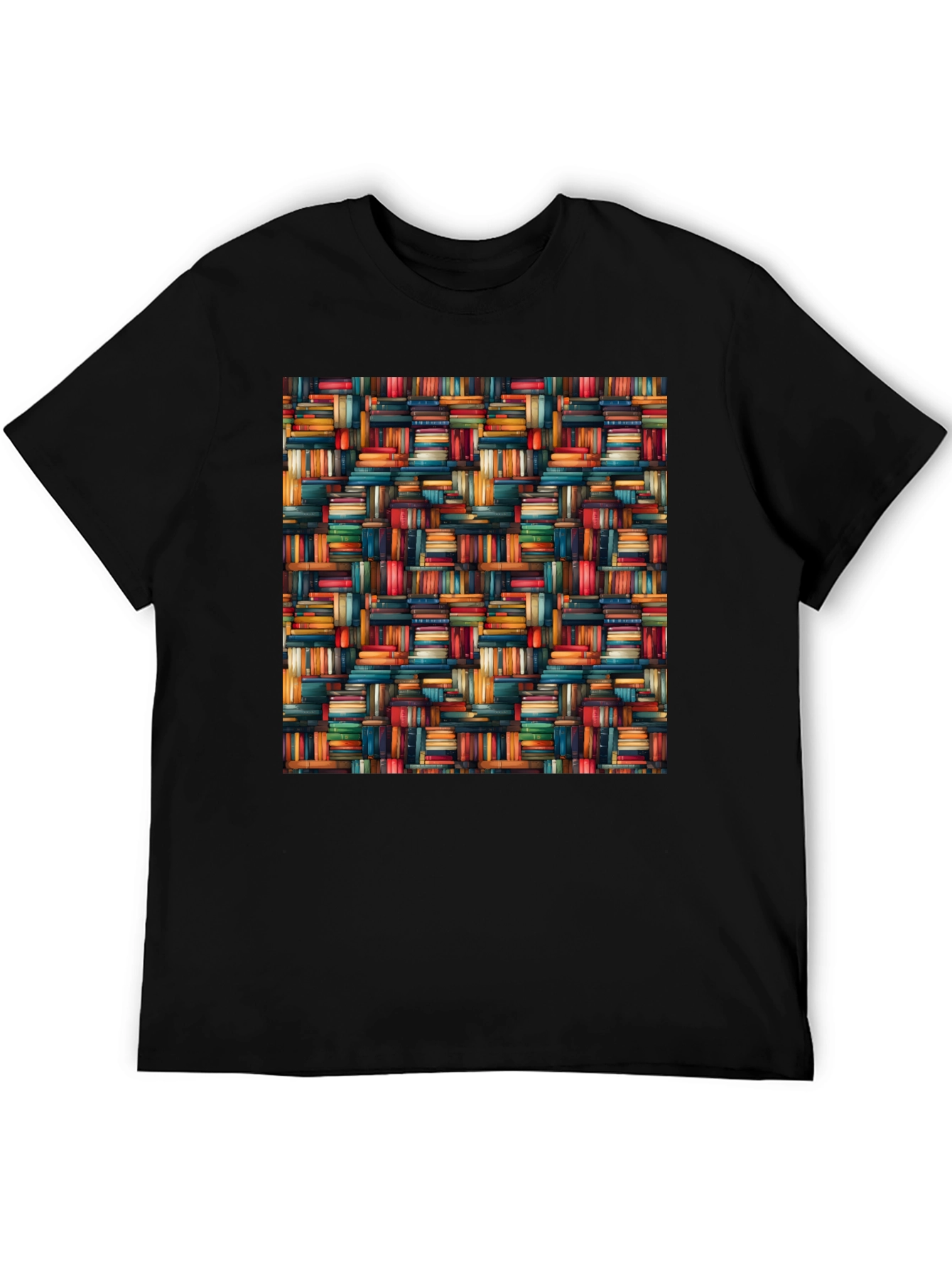 Book Stack Pattern Mens Black T-Shirt