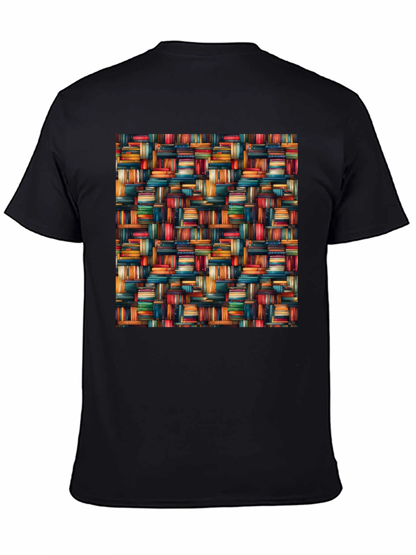 Book Stack Pattern Mens Black T-Shirt