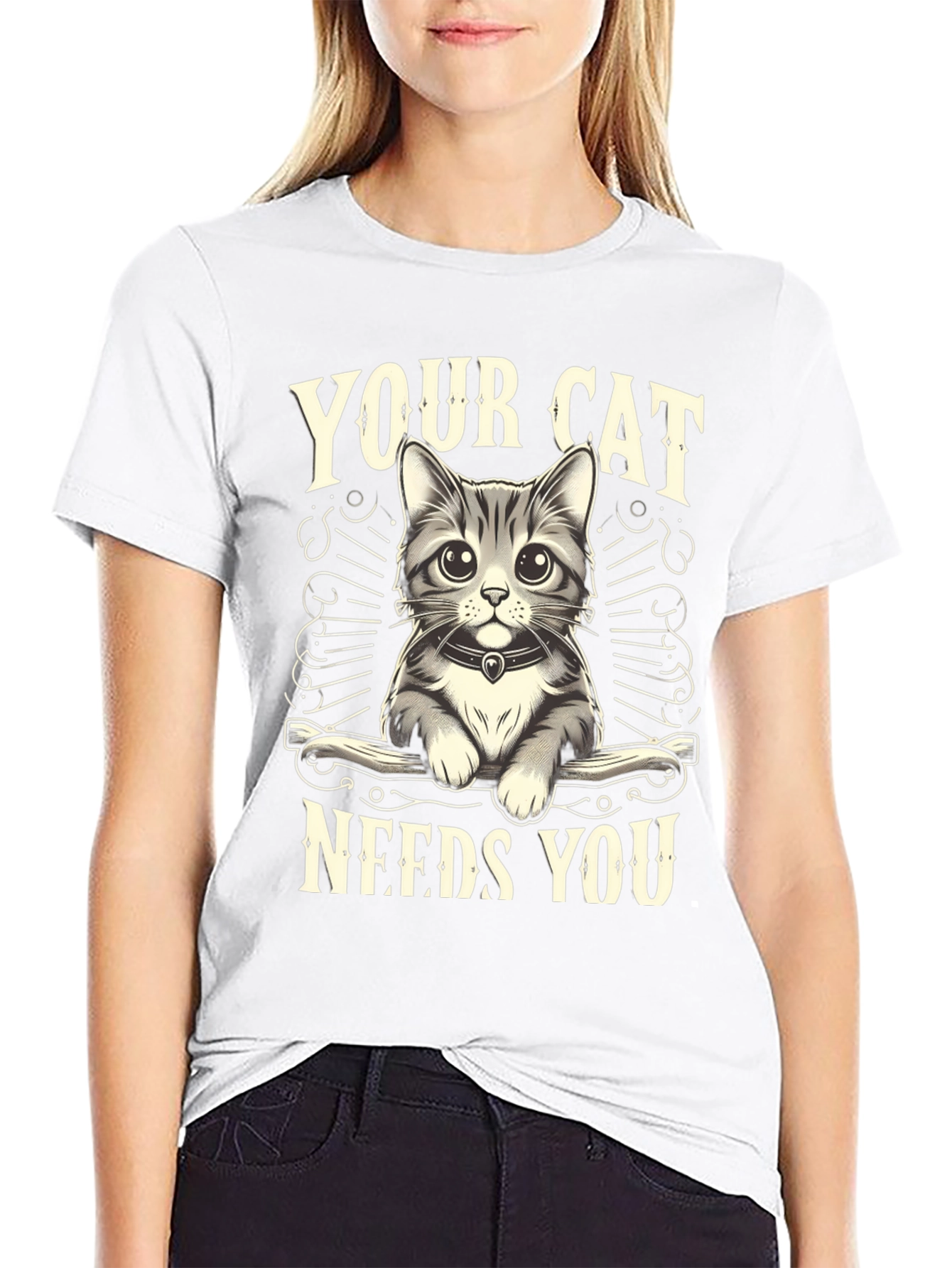 Your Cat Needs You Black T-Shirt