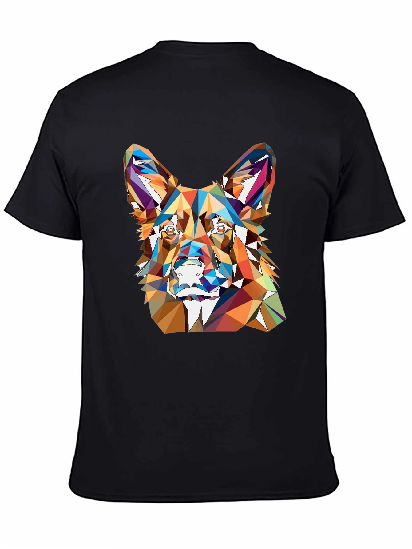 Geometric Dog Head Print Black T-Shirt