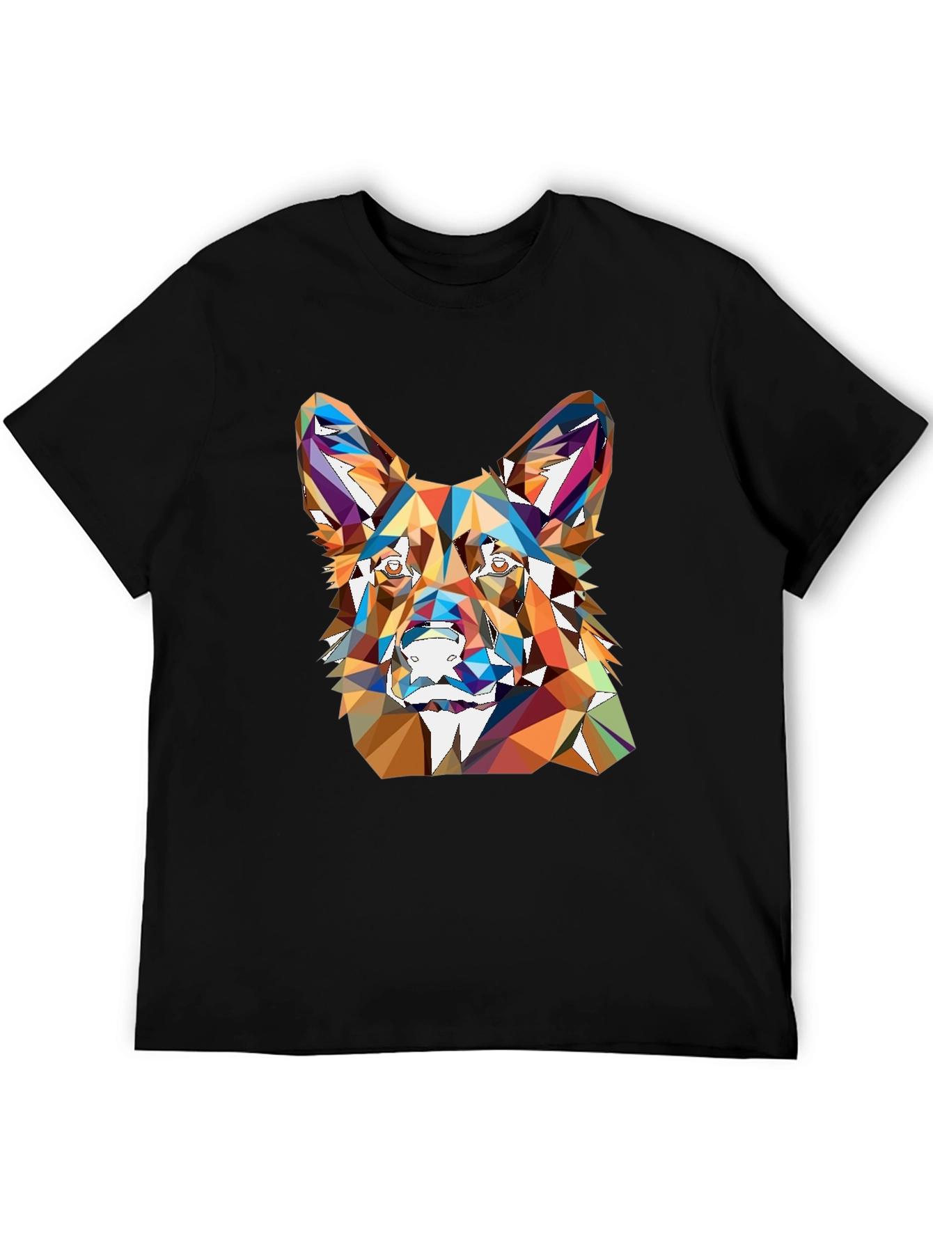 Geometric Dog Head Print Black T-Shirt