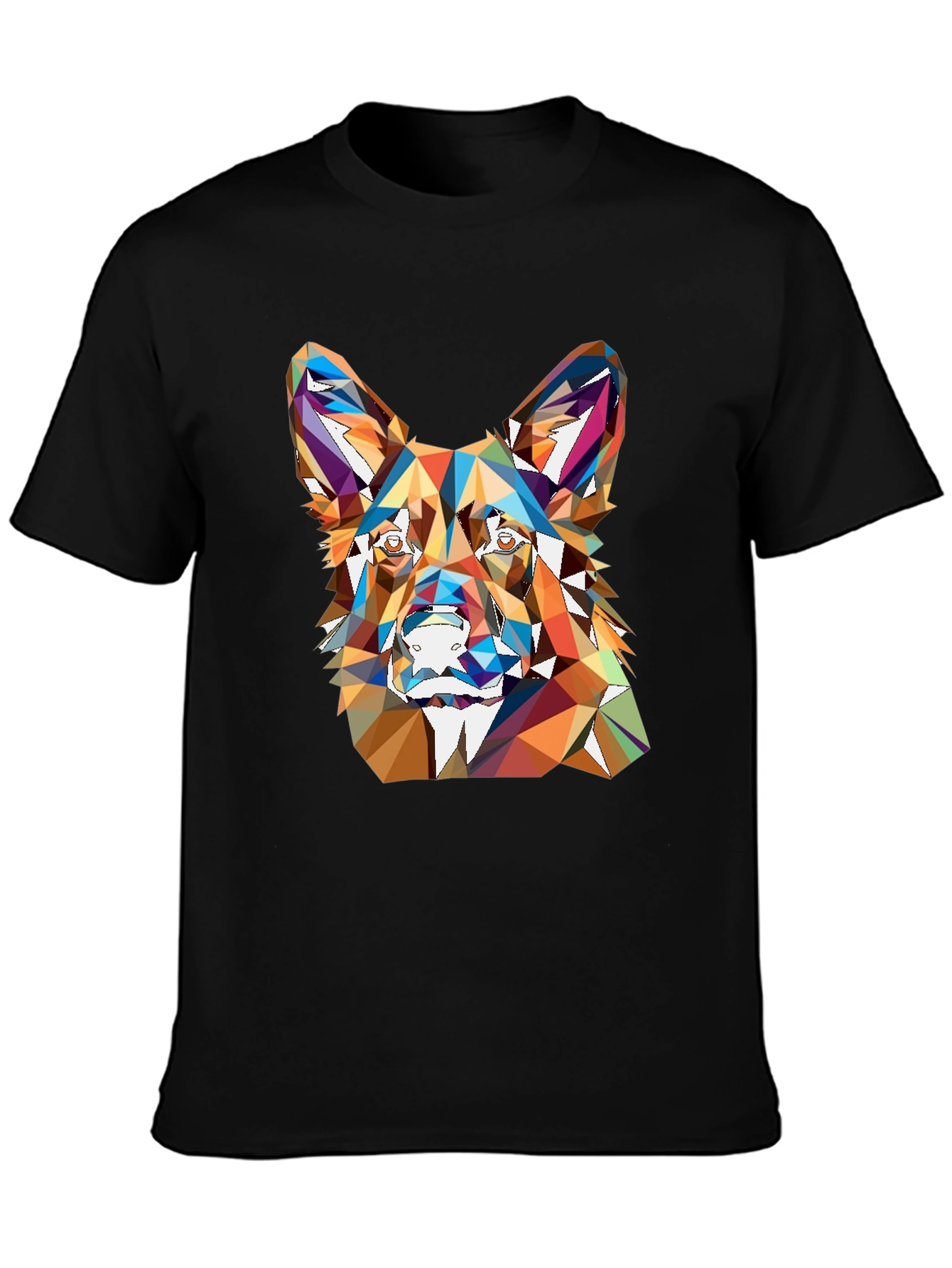 Geometric Dog Head Print Black T-Shirt