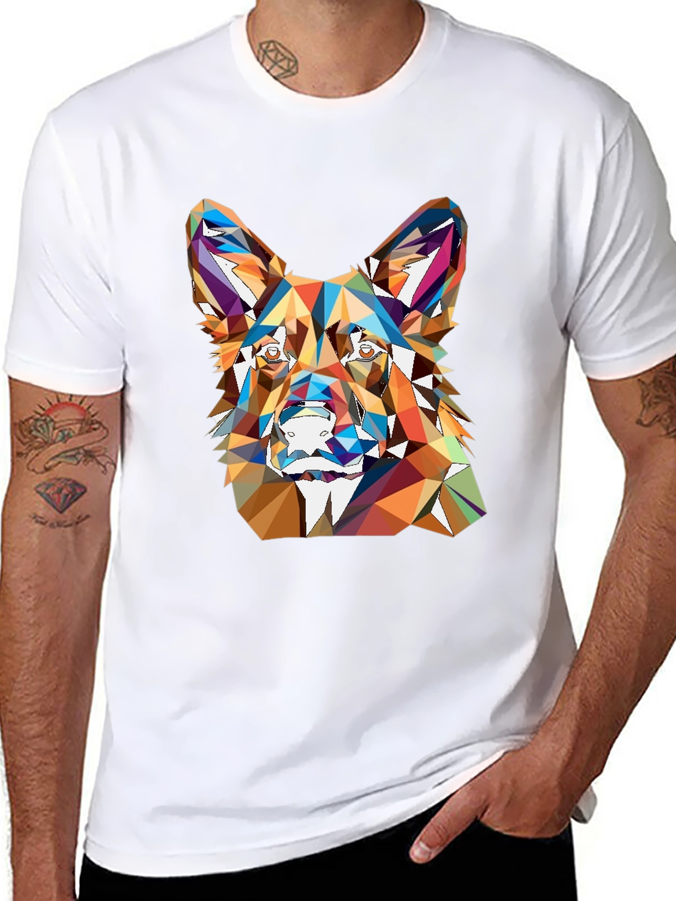 Geometric Dog Head Print Black T-Shirt