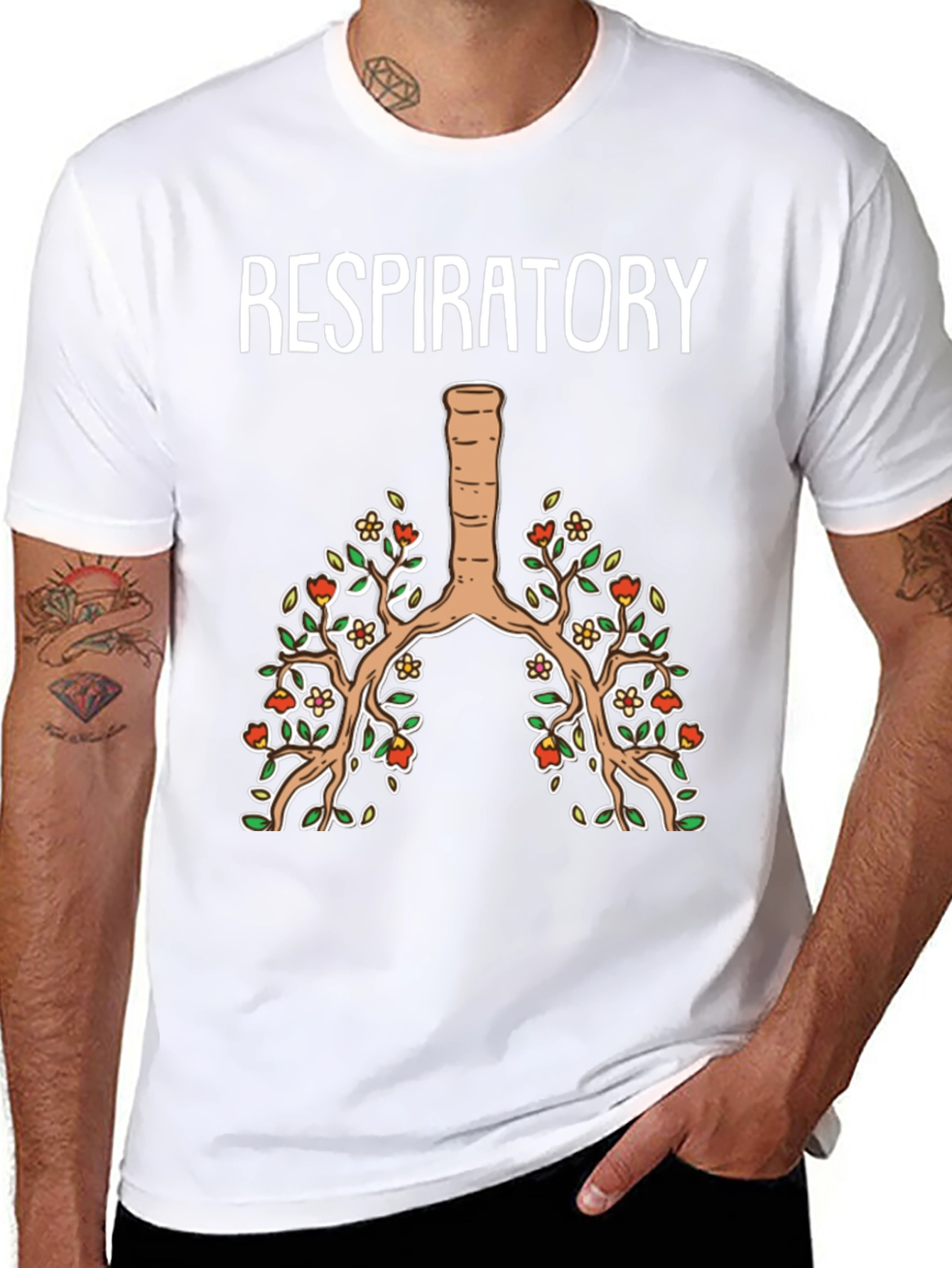 Respiratory System Floral Graphic T-Shirt