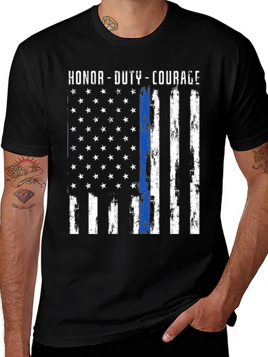 Honor Duty Courage Thin Blue Line Flag T-Shirt