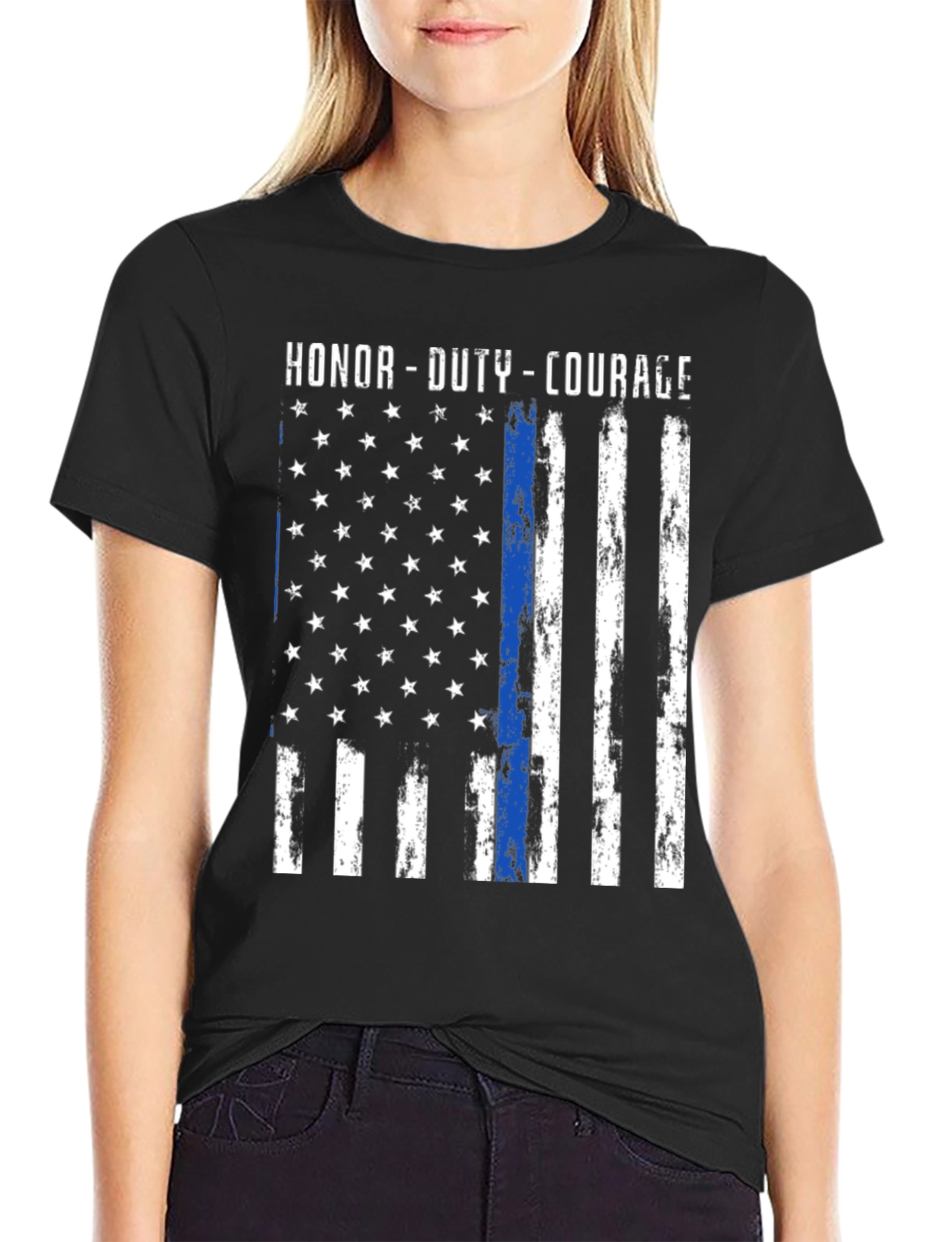 Honor Duty Courage Thin Blue Line Flag T-Shirt
