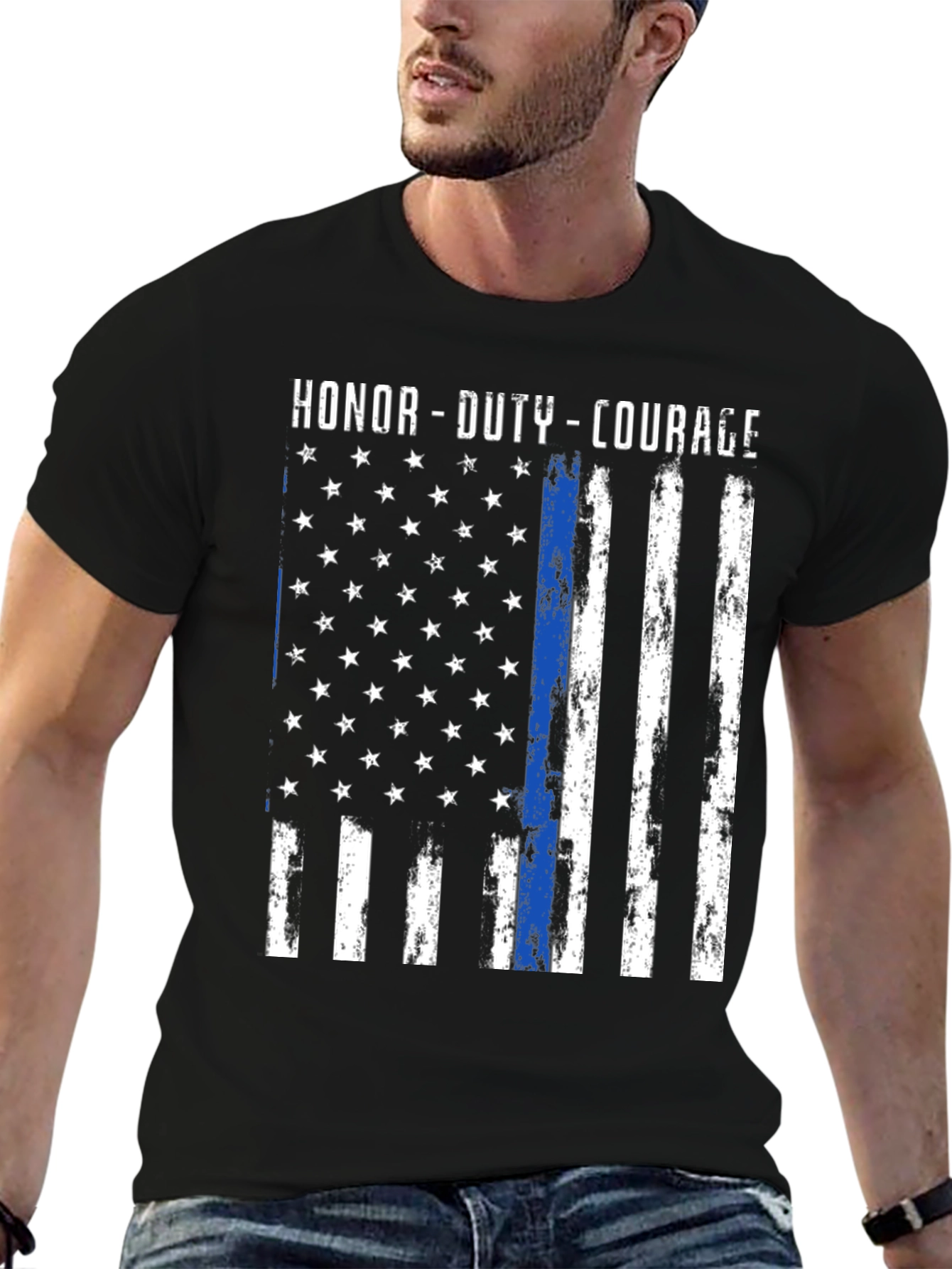 Honor Duty Courage Thin Blue Line Flag T-Shirt