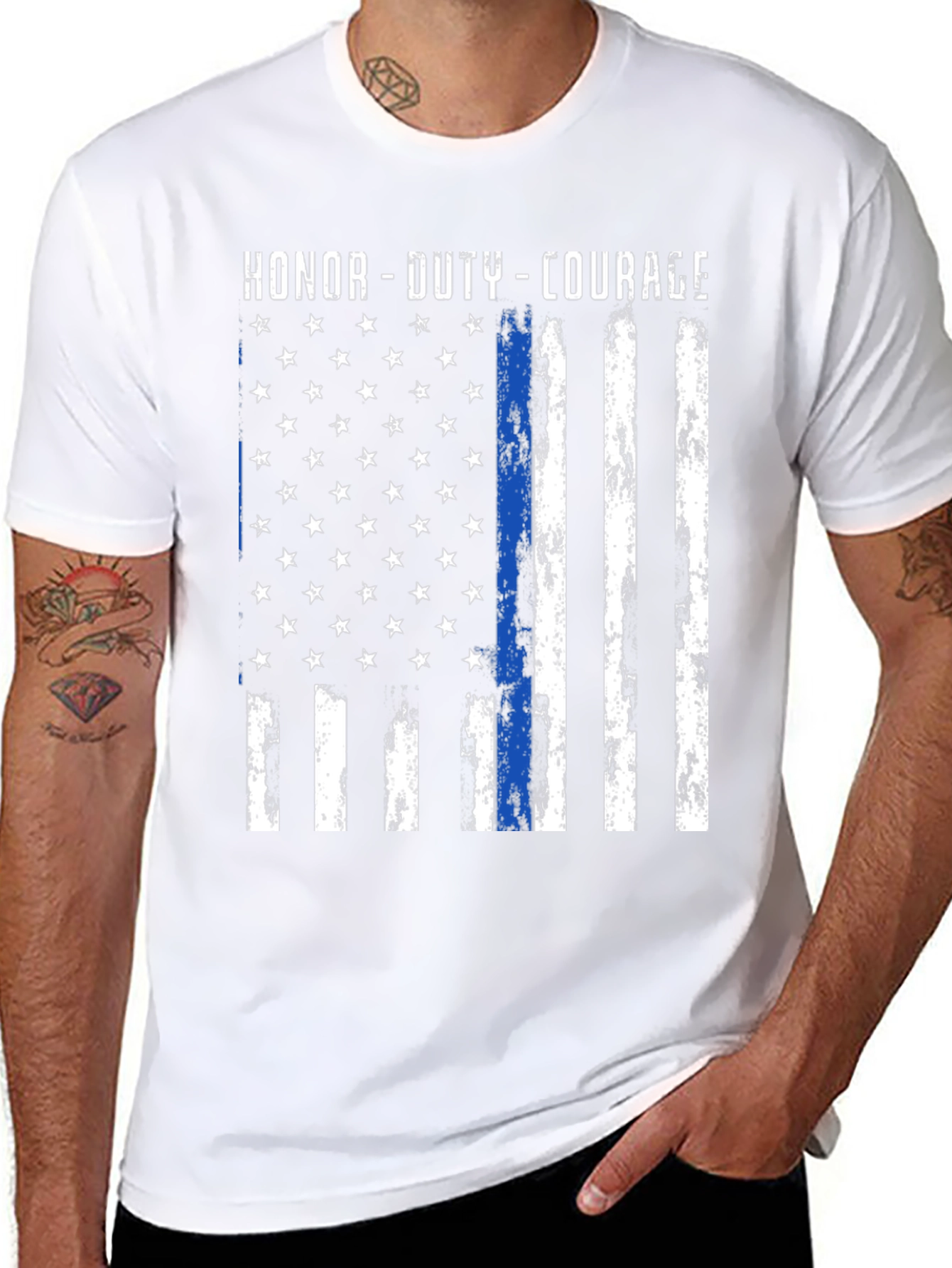 Honor Duty Courage Thin Blue Line Flag T-Shirt