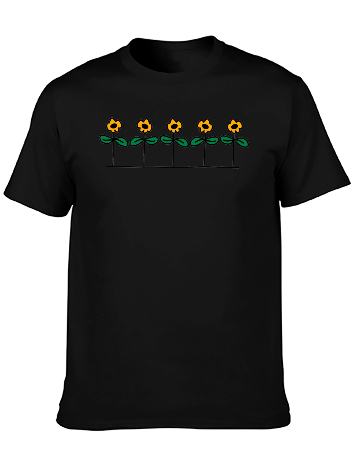 Black T-Shirt with Floral Graphic