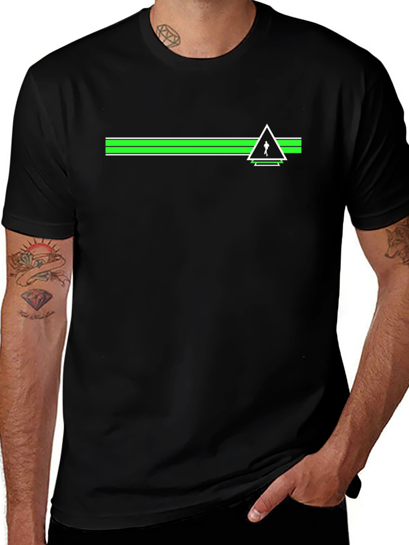 Geometric Skier T-Shirt - Modern Green & Black Tee