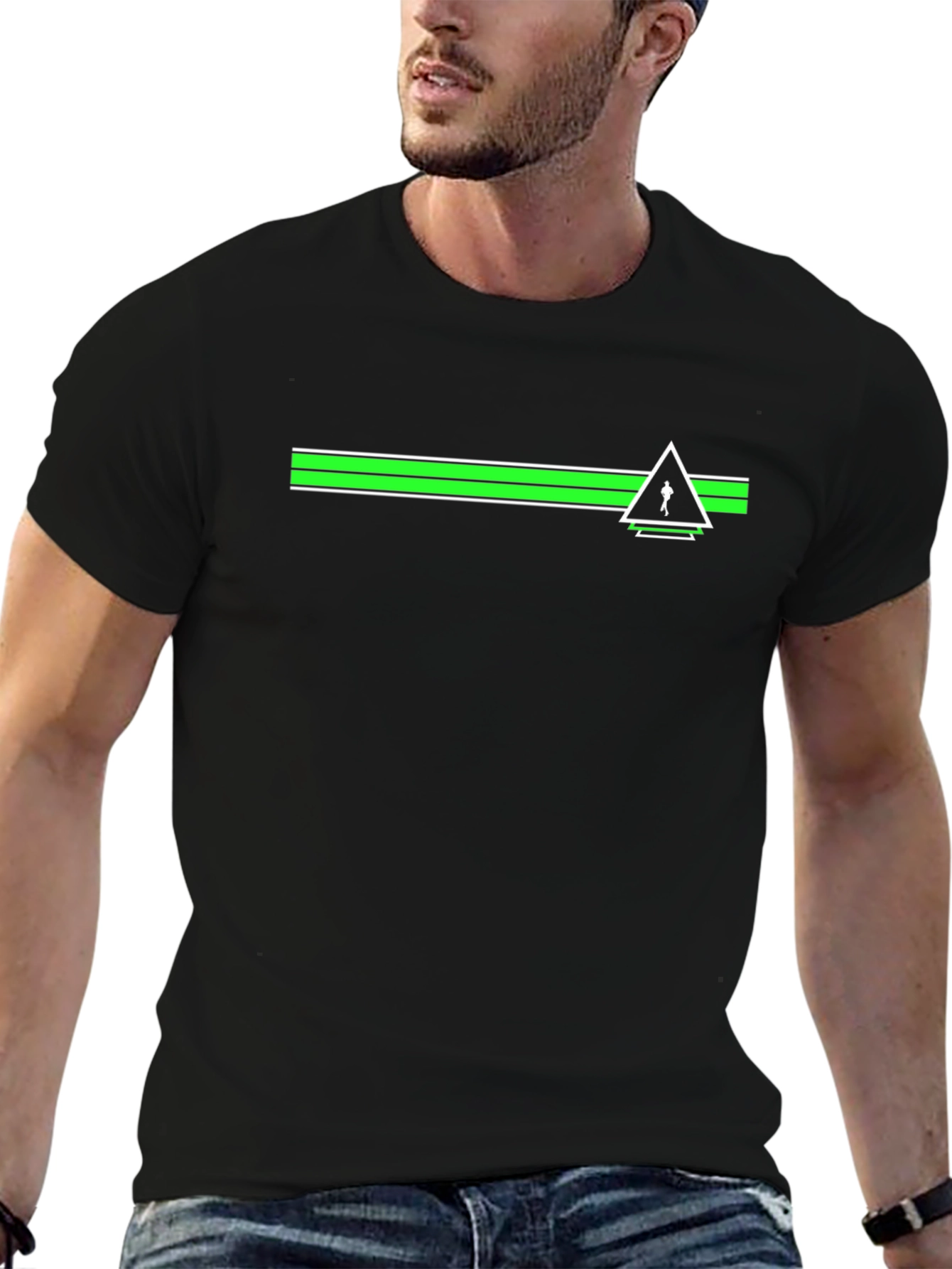 Geometric Skier T-Shirt - Modern Green & Black Tee