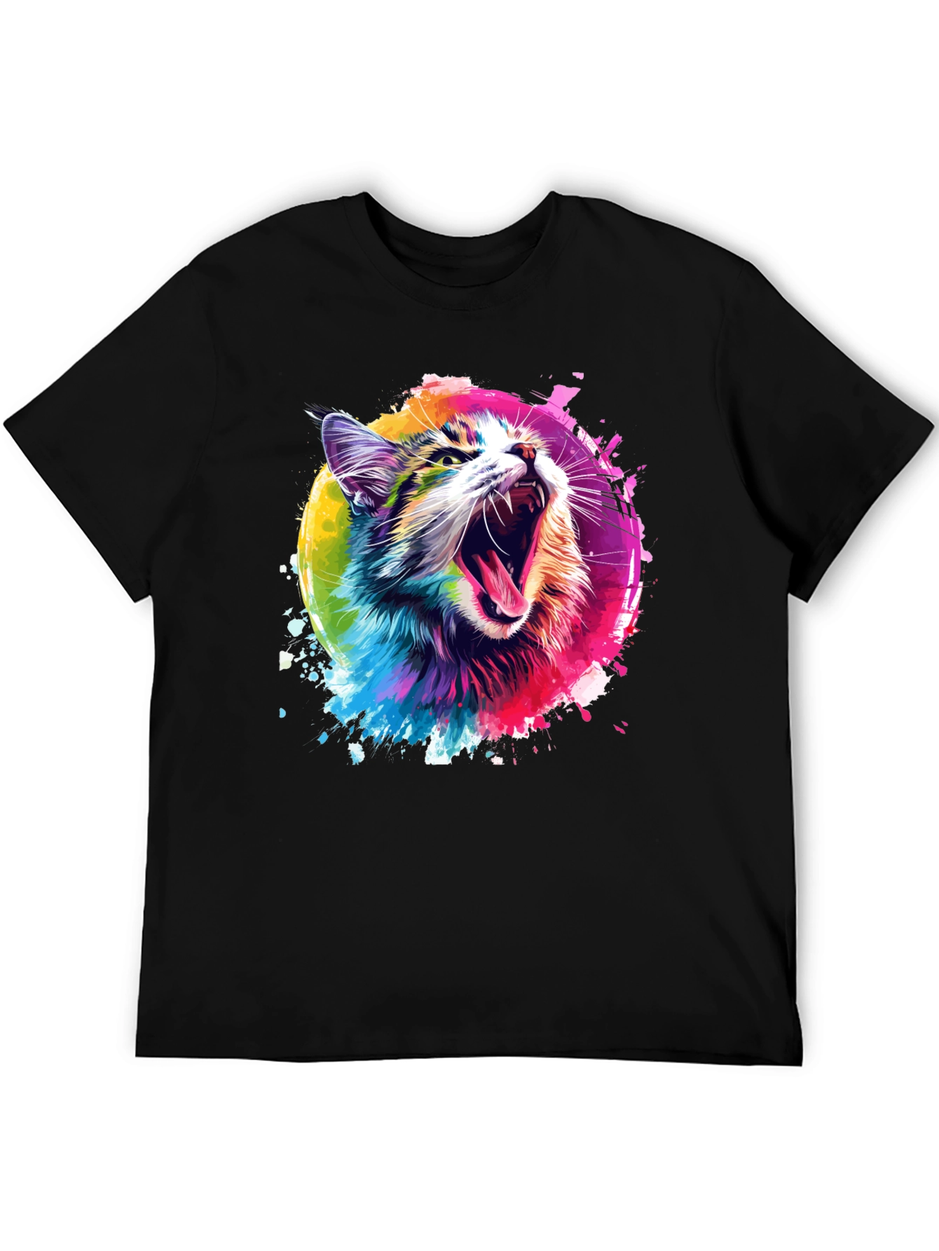 Vibrant Cat Graphic Tee - Unisex Black T-Shirt