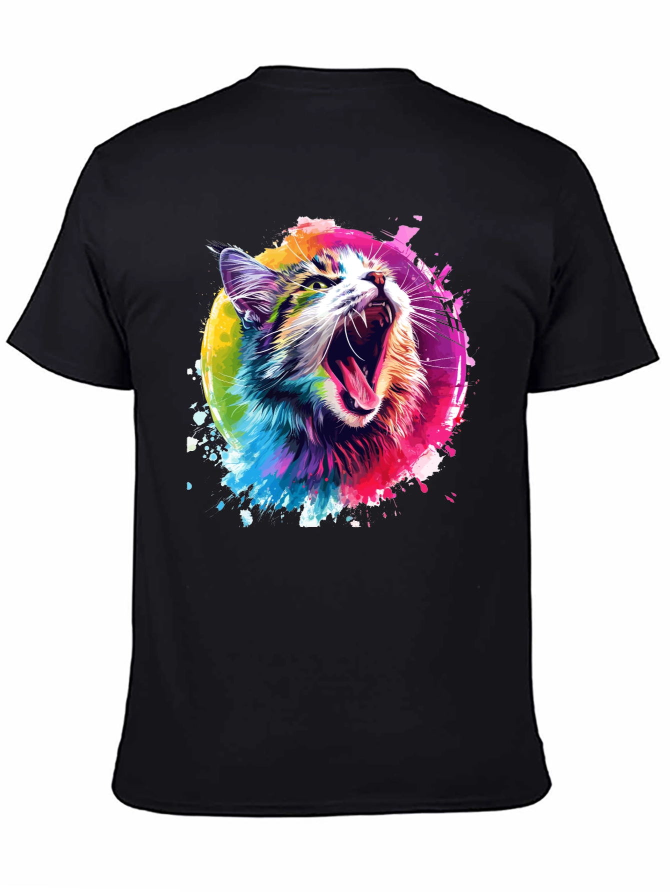 Vibrant Cat Graphic Tee - Unisex Black T-Shirt