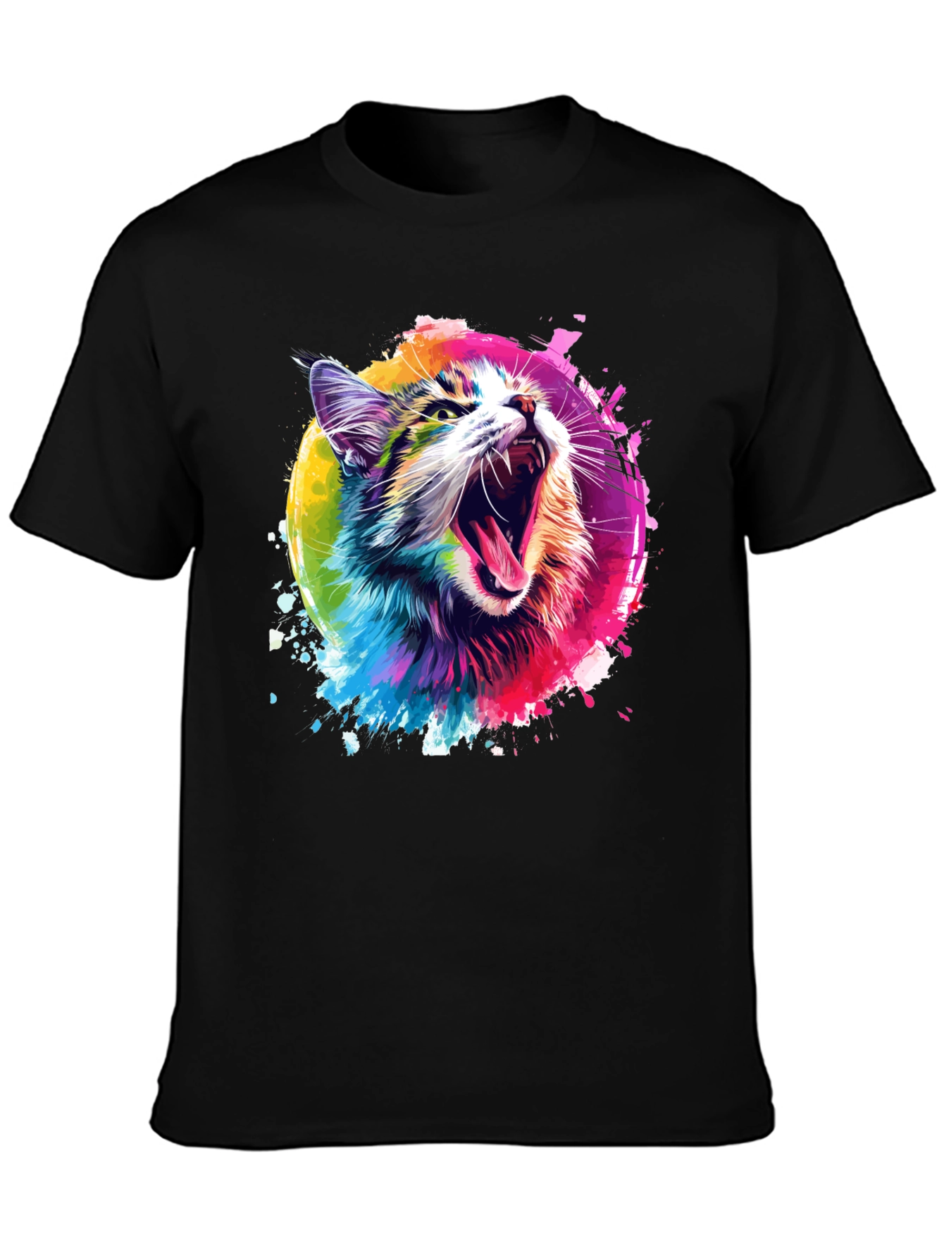 Vibrant Cat Graphic Tee - Unisex Black T-Shirt
