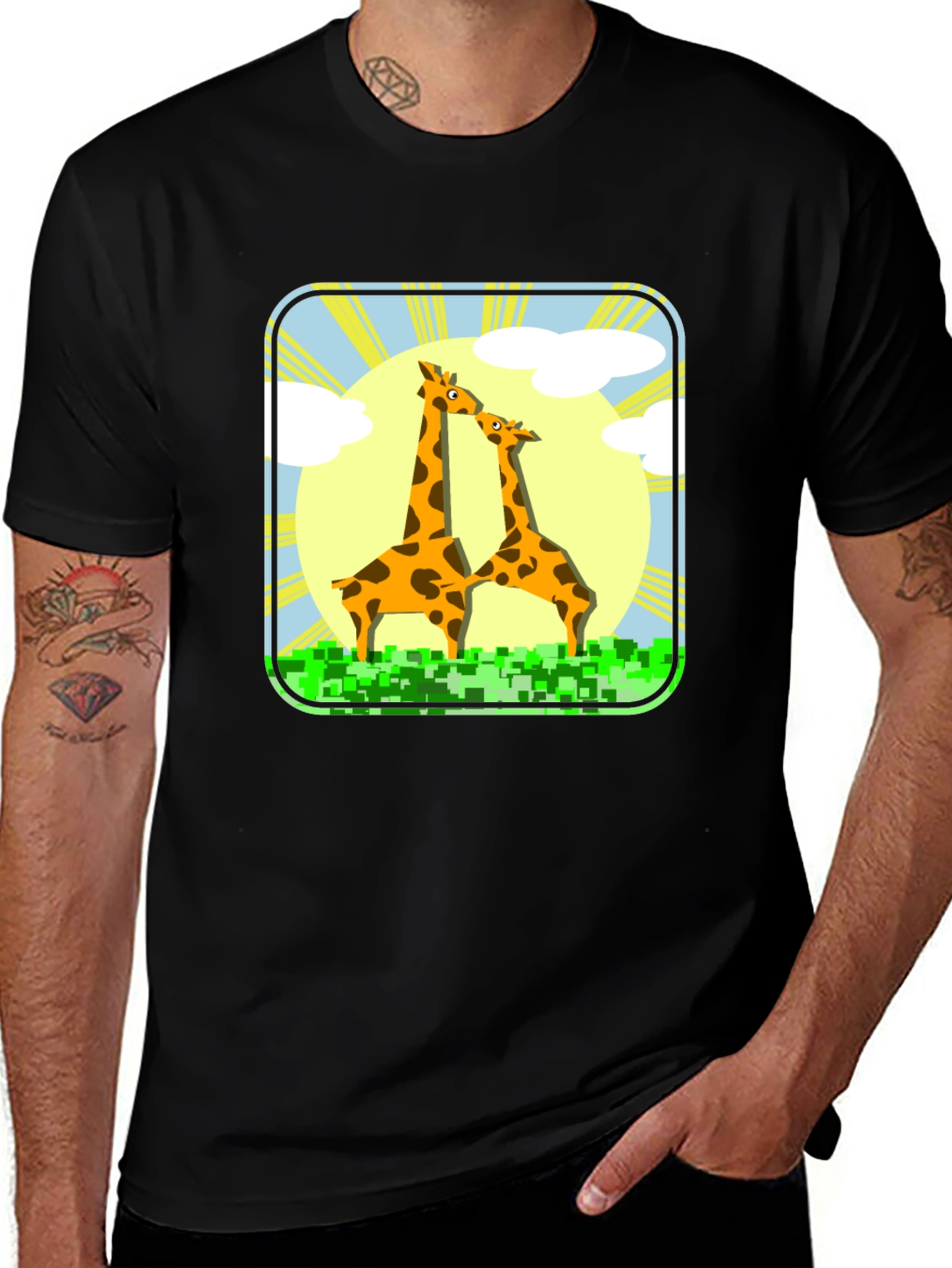Giraffe Graphic Tee - Black Cotton T-Shirt