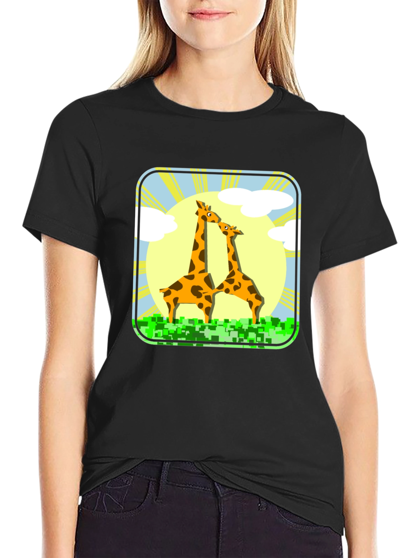 Giraffe Graphic Tee - Black Cotton T-Shirt
