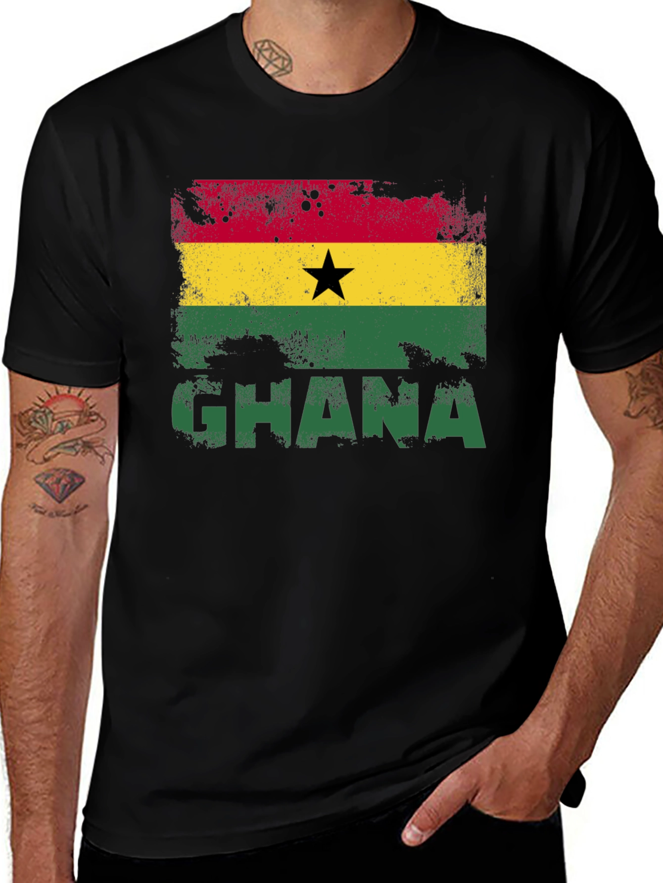 Ghana Flag Graphic T-Shirt - Black
