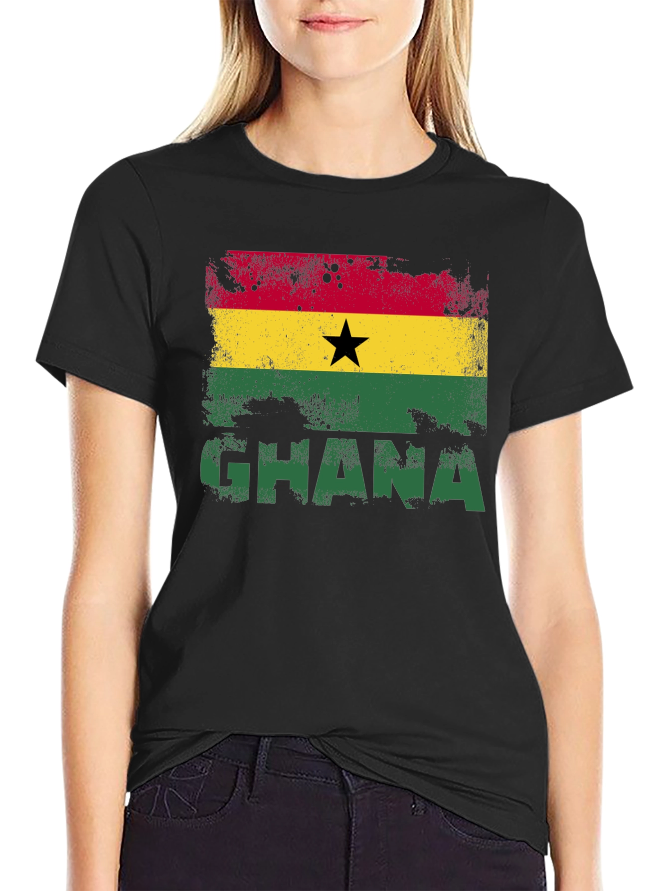 Ghana Flag Graphic T-Shirt - Black
