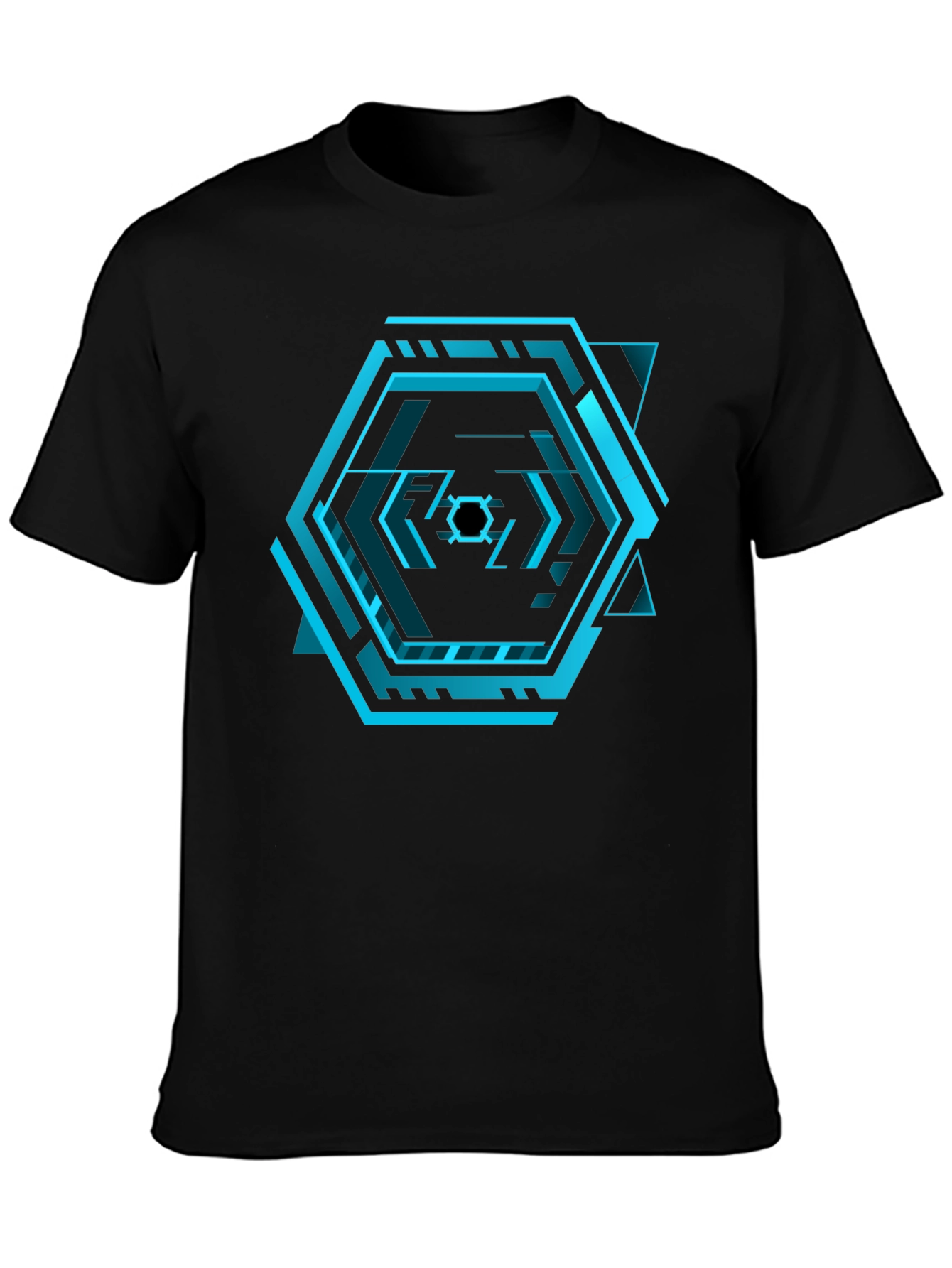 Cyberpunk Hexagon Black T-Shirt - Futuristic Design