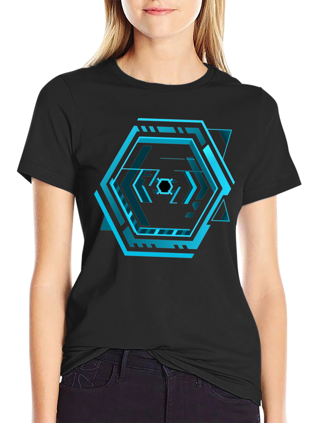 Cyberpunk Hexagon Black T-Shirt - Futuristic Design