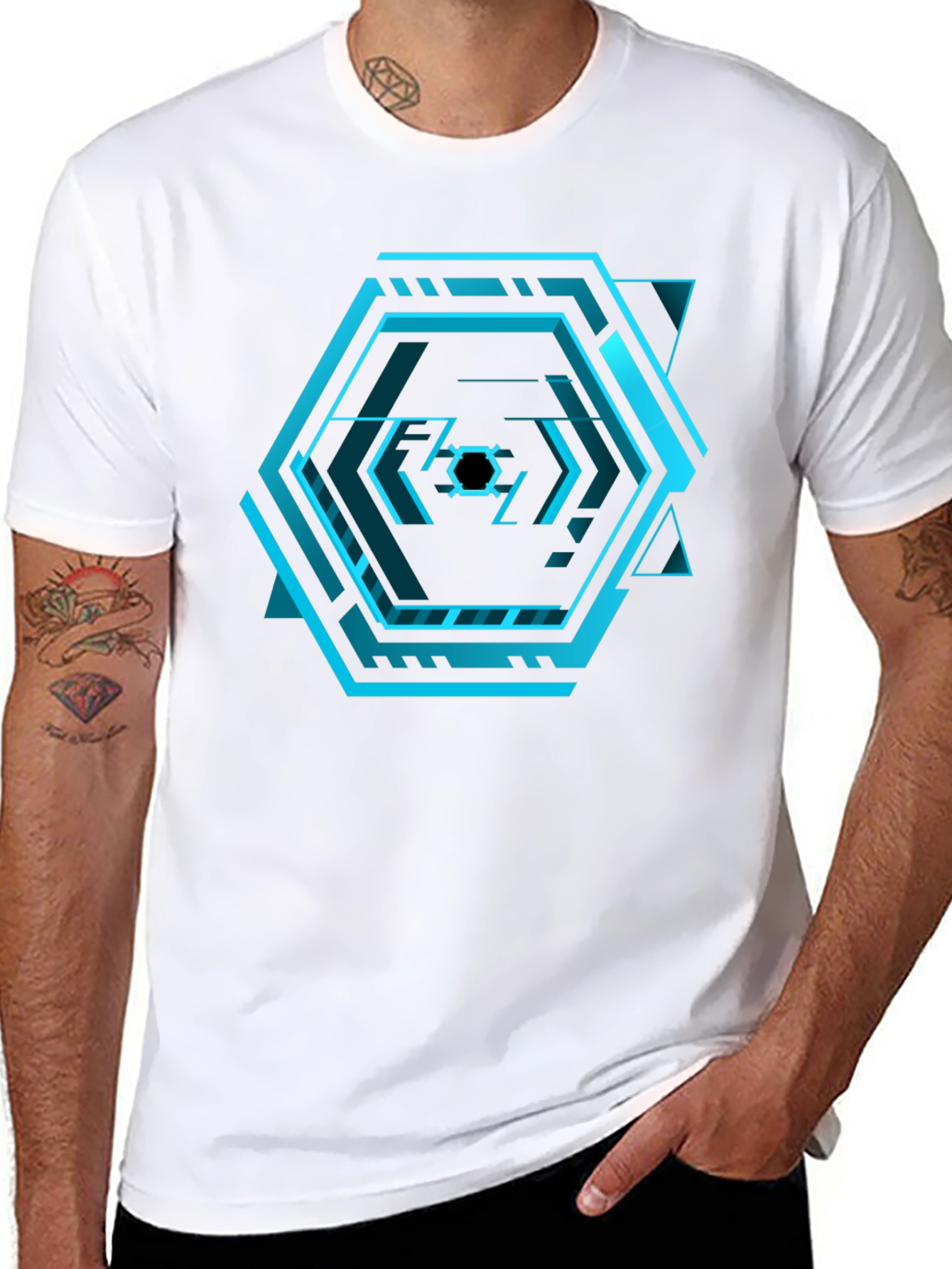 Cyberpunk Hexagon Black T-Shirt - Futuristic Design