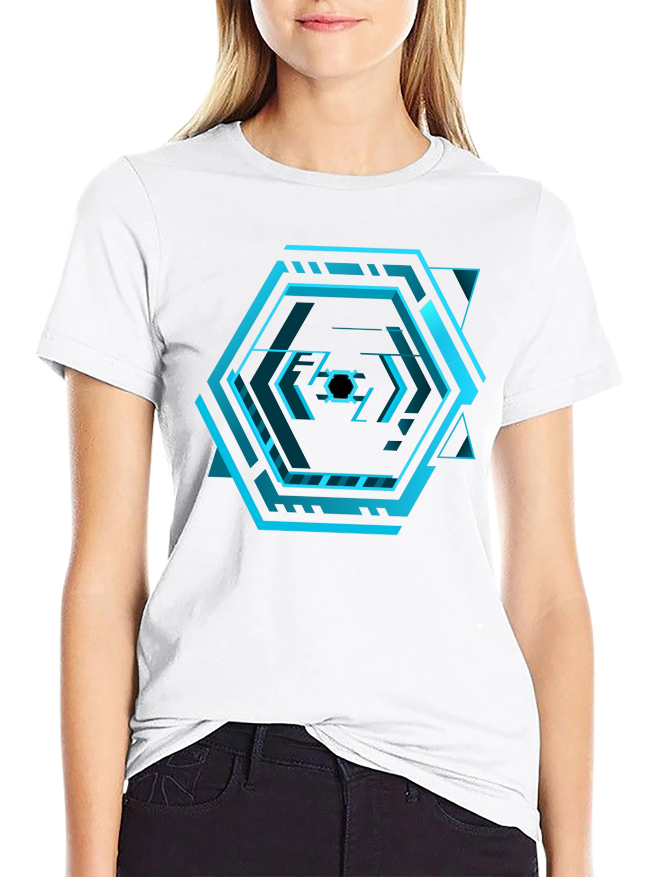 Cyberpunk Hexagon Black T-Shirt - Futuristic Design