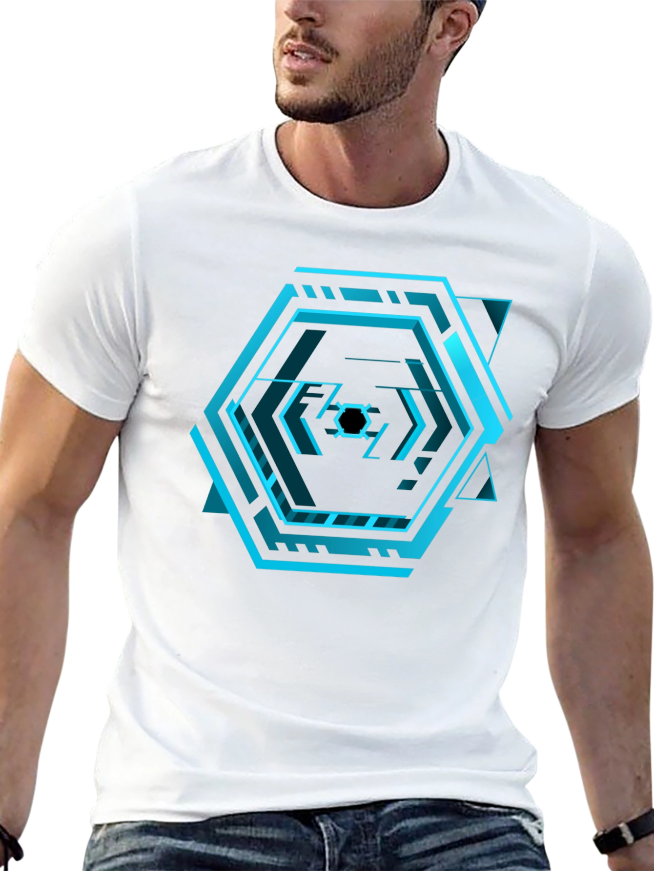 Cyberpunk Hexagon Black T-Shirt - Futuristic Design