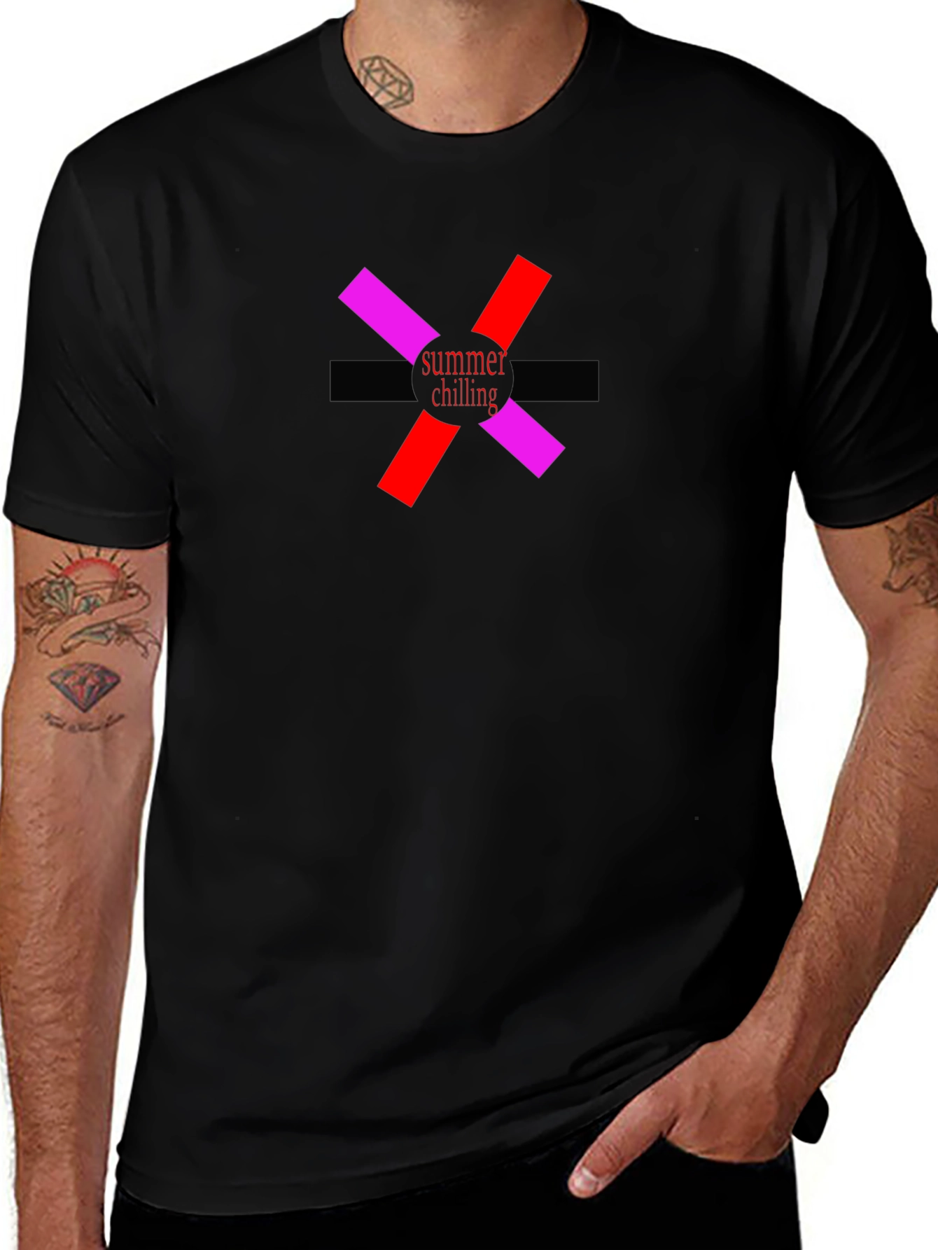 Summer Chilling Graphic Tee - Black Cotton T-Shirt