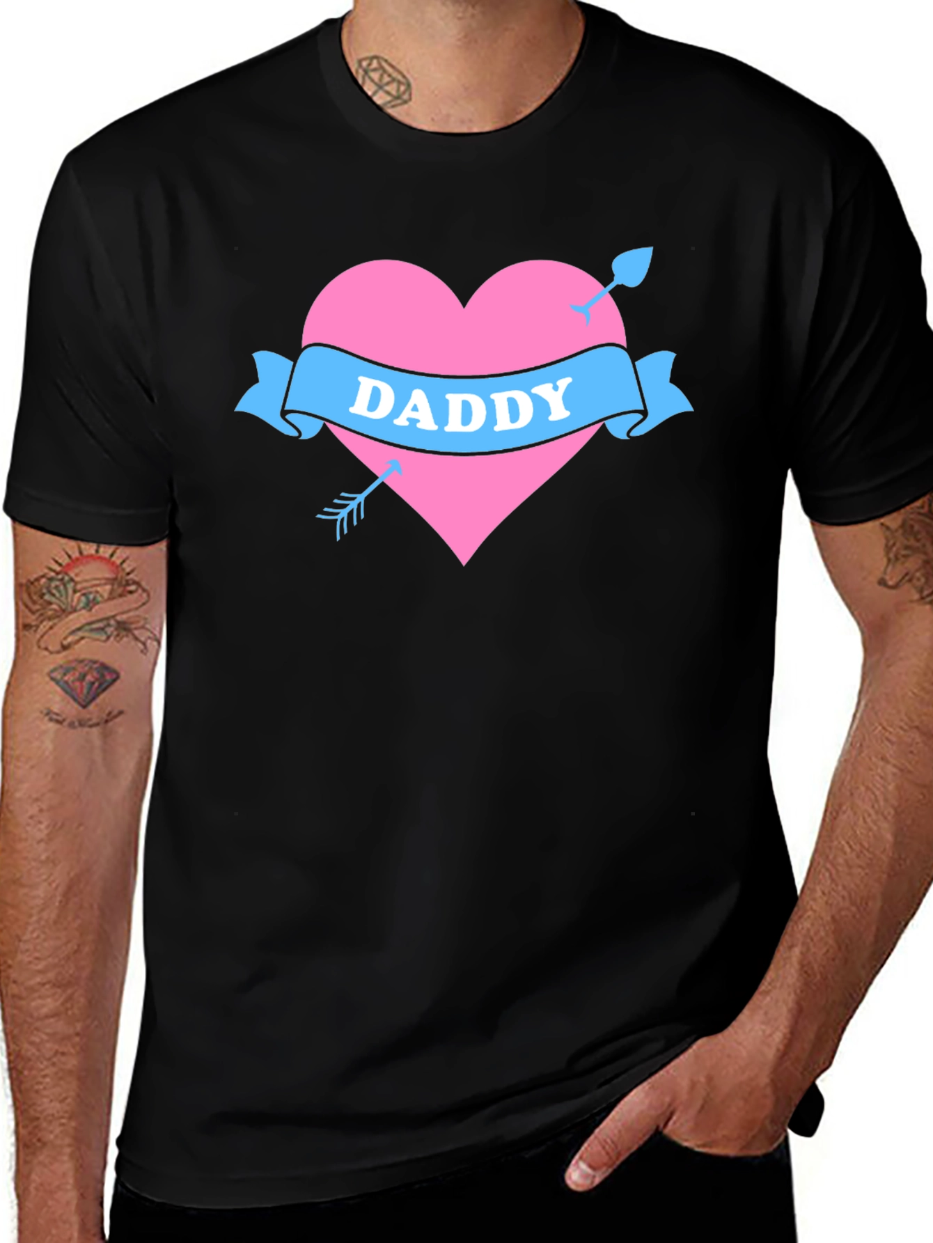 Daddy Heart Arrow Tattoo Style T-Shirt
