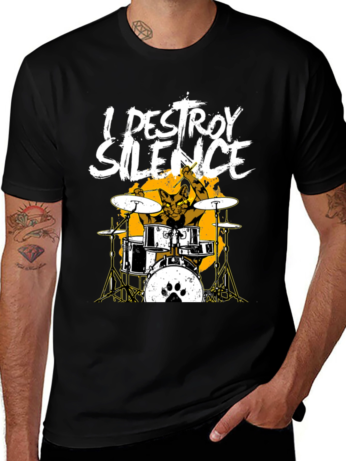 I Destroy Silence Cat Drummer T-Shirt