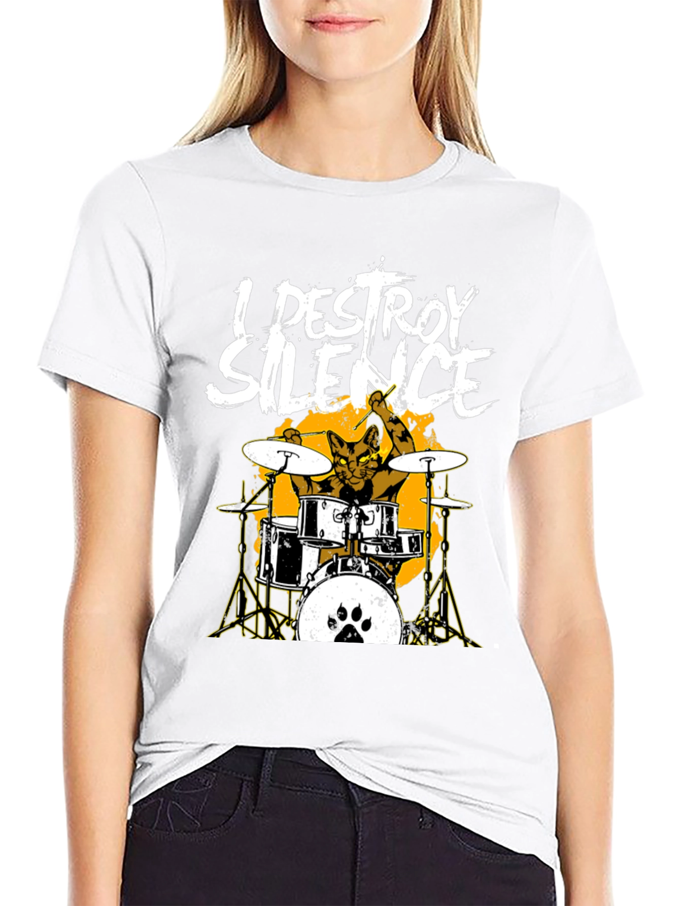 I Destroy Silence Cat Drummer T-Shirt