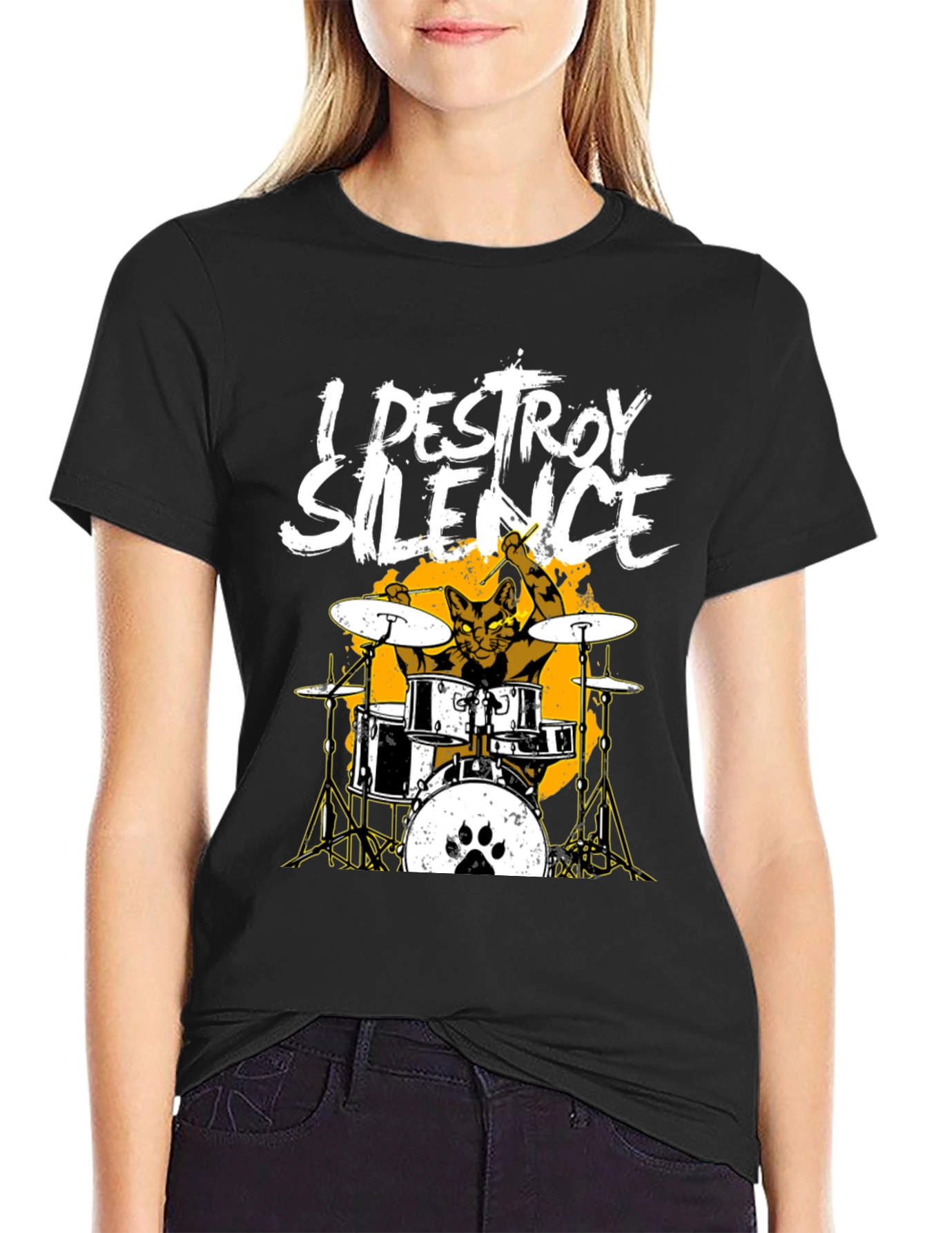 I Destroy Silence Cat Drummer T-Shirt