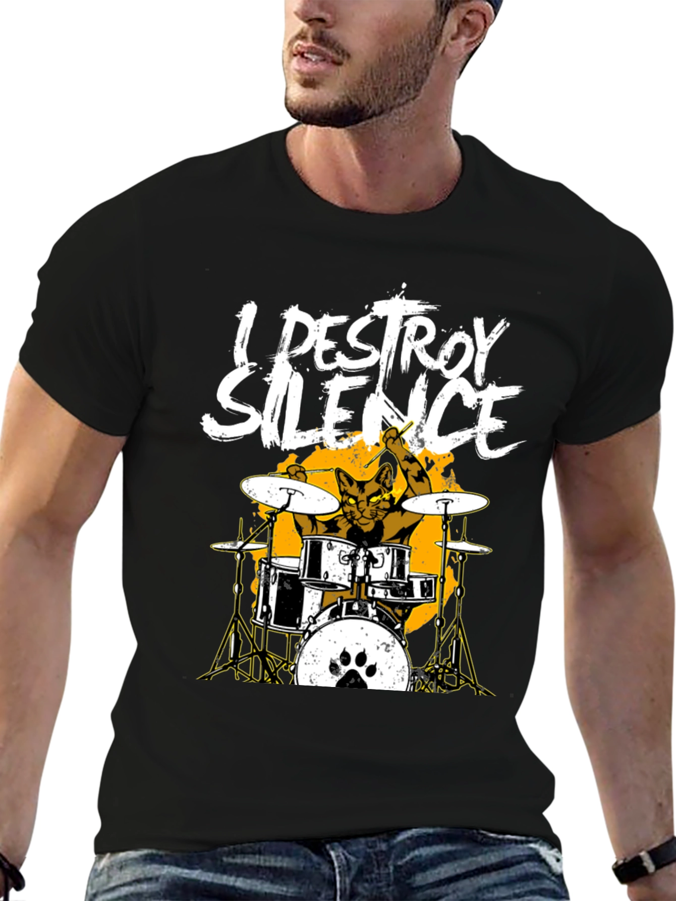 I Destroy Silence Cat Drummer T-Shirt