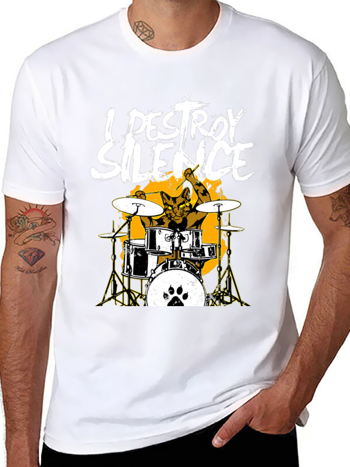 I Destroy Silence Cat Drummer T-Shirt