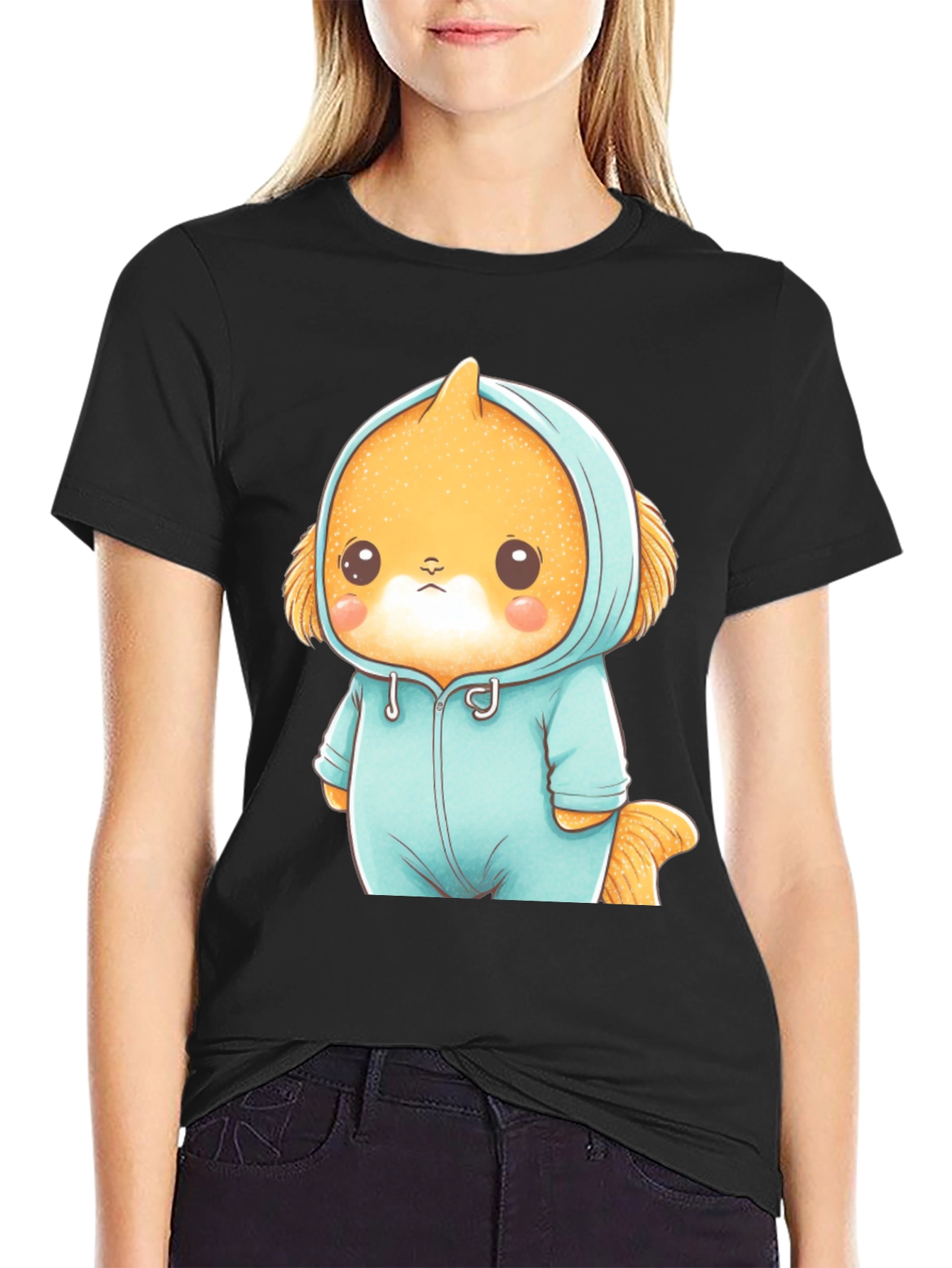 Cute Cartoon Character Unisex Black T-Shirt