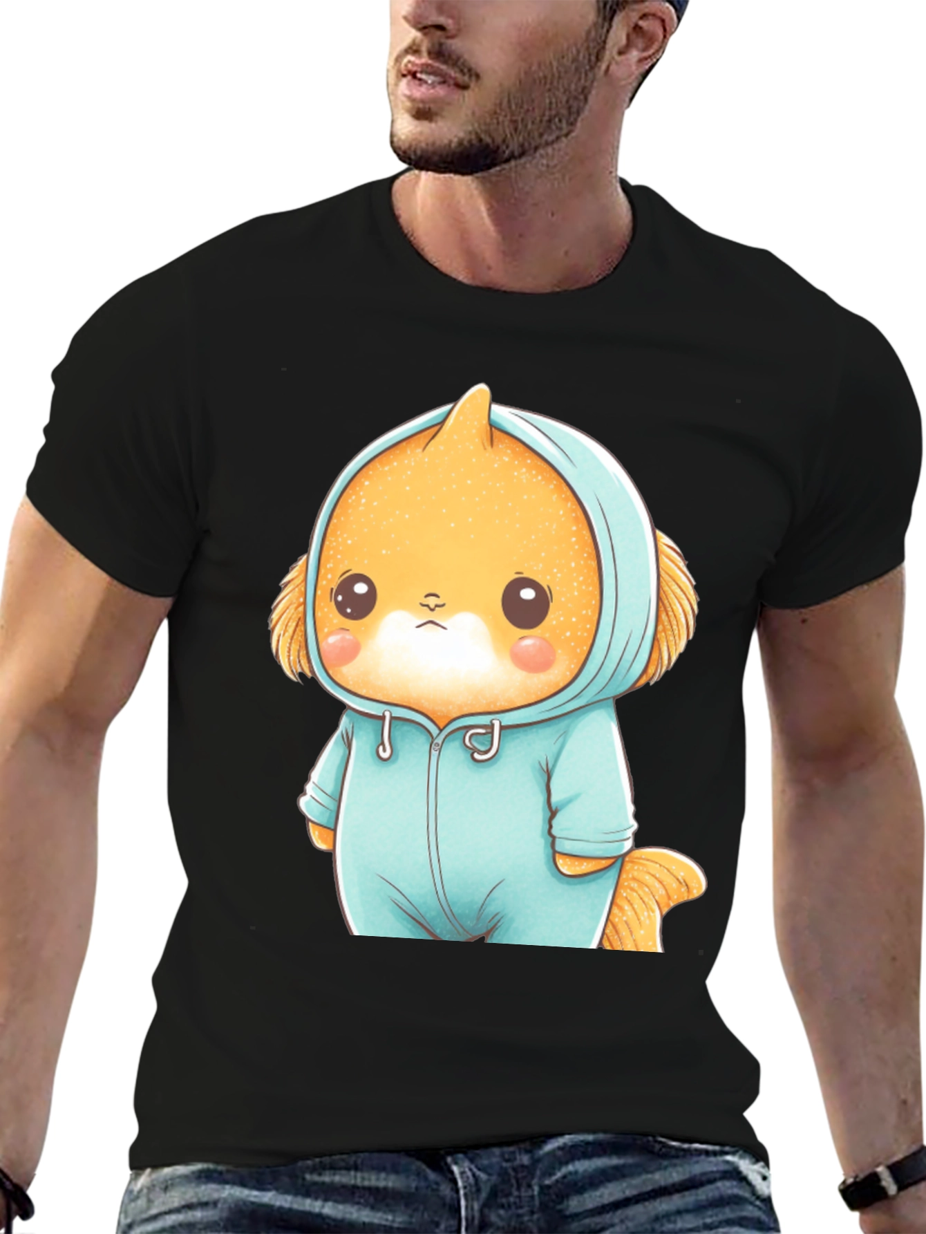 Cute Cartoon Character Unisex Black T-Shirt