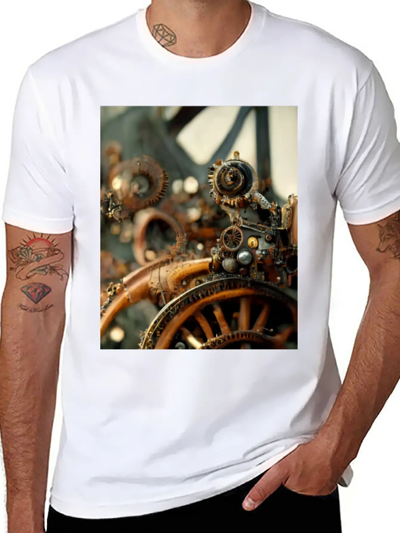 Metal Steampunk Mechanism Of Clockwork Gears And Unisex Casual T-Shirt – Clean Design For Daily Comfort