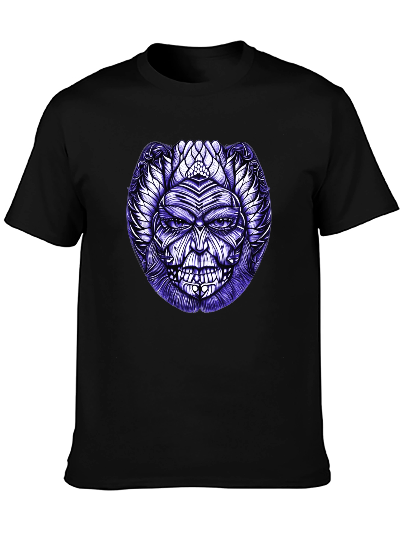 Tribal Mask Graphic Tee - Black Cotton Blend