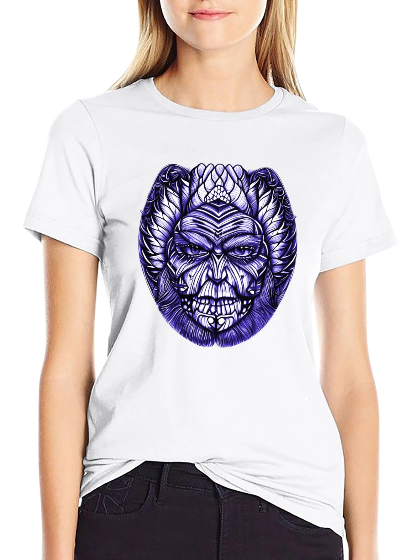 Tribal Mask Graphic Tee - Black Cotton Blend