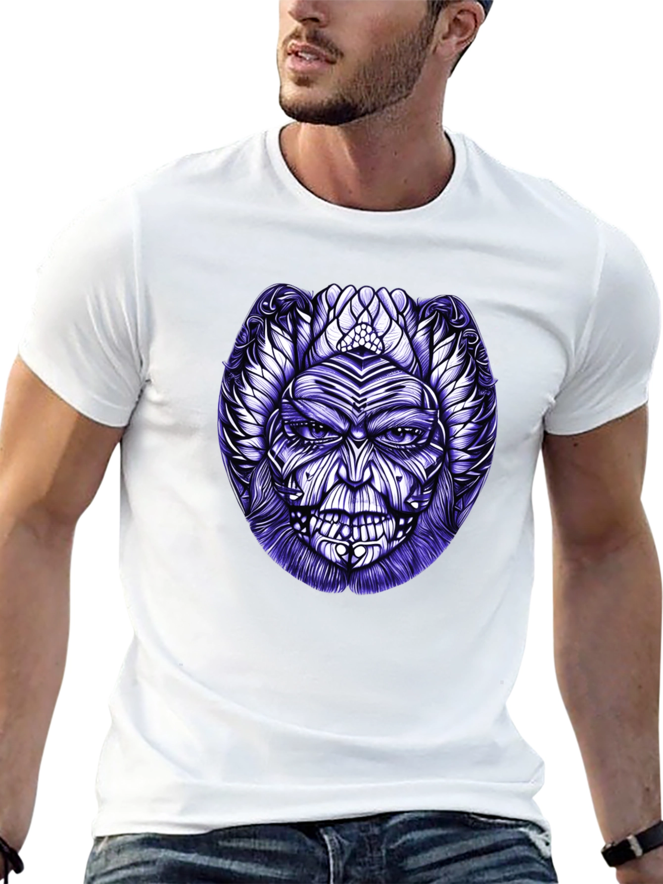 Tribal Mask Graphic Tee - Black Cotton Blend