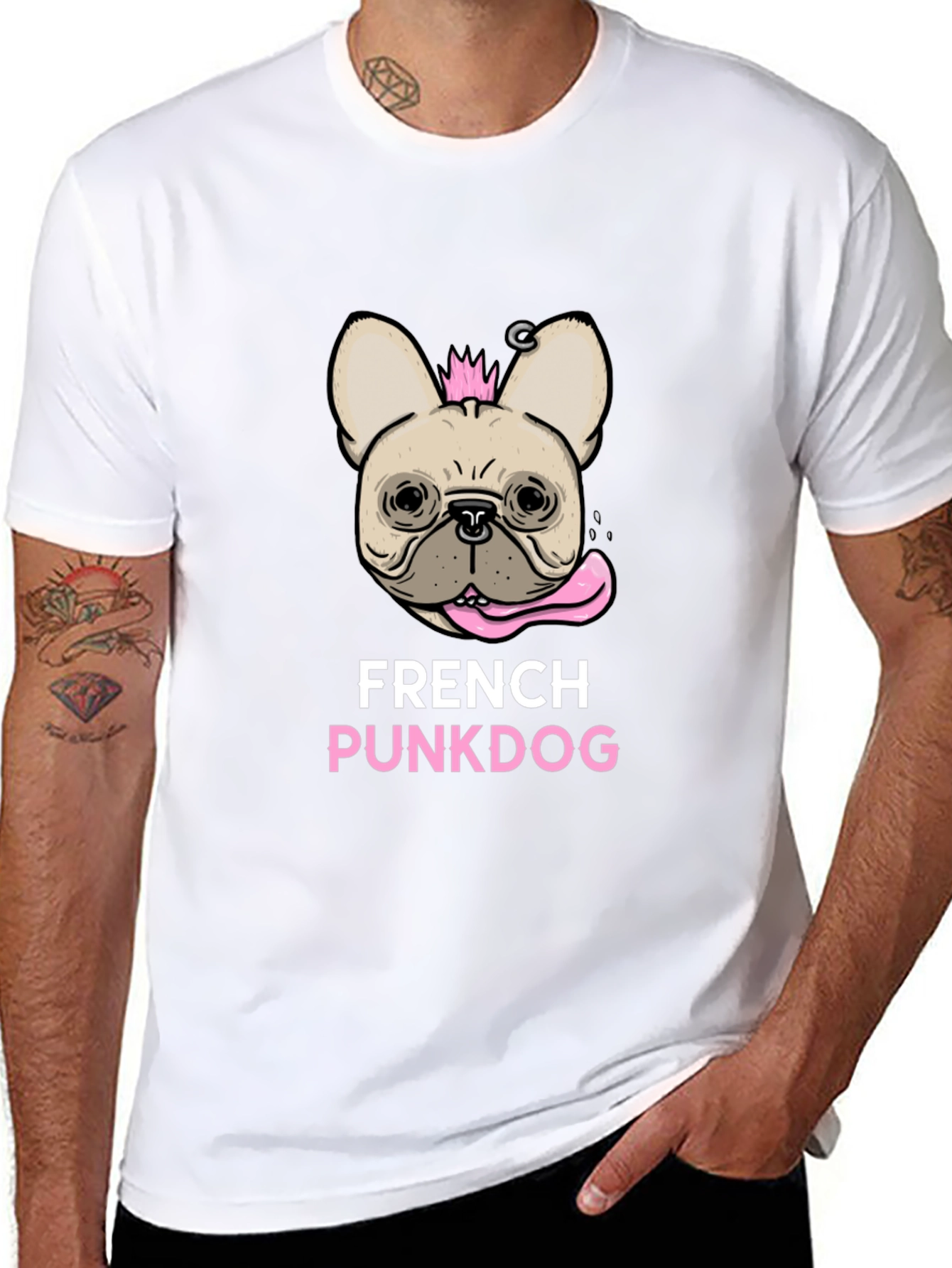 French Punk Dog Graphic T-Shirt