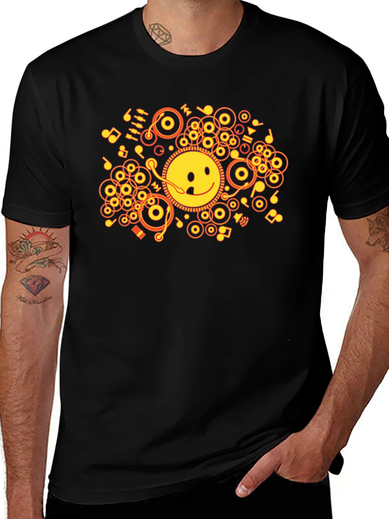 Smiley DJ Graphic Tee - Black Cotton T-Shirt